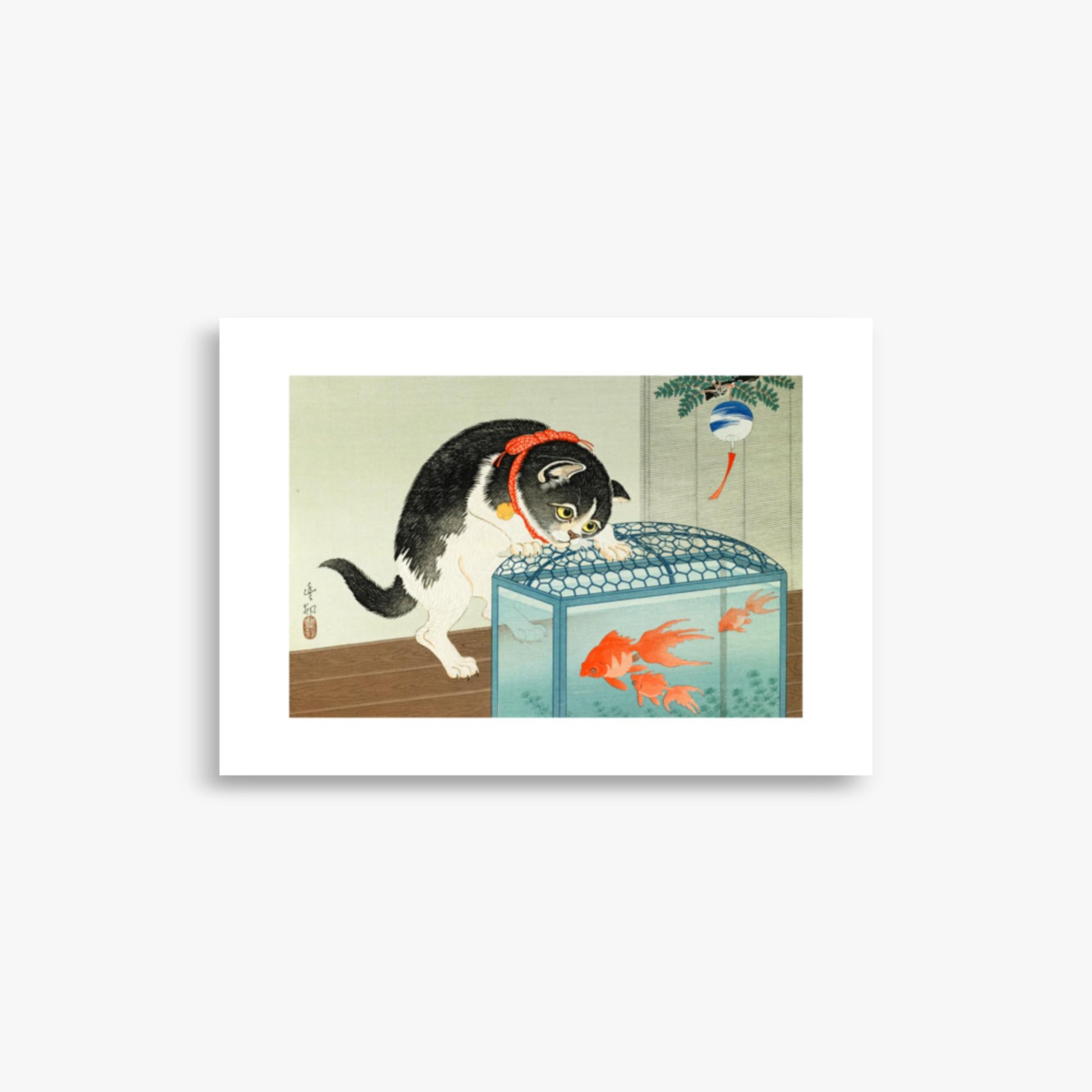 Ohara Koson: Cat and Goldfish - 21x30 cm Poster