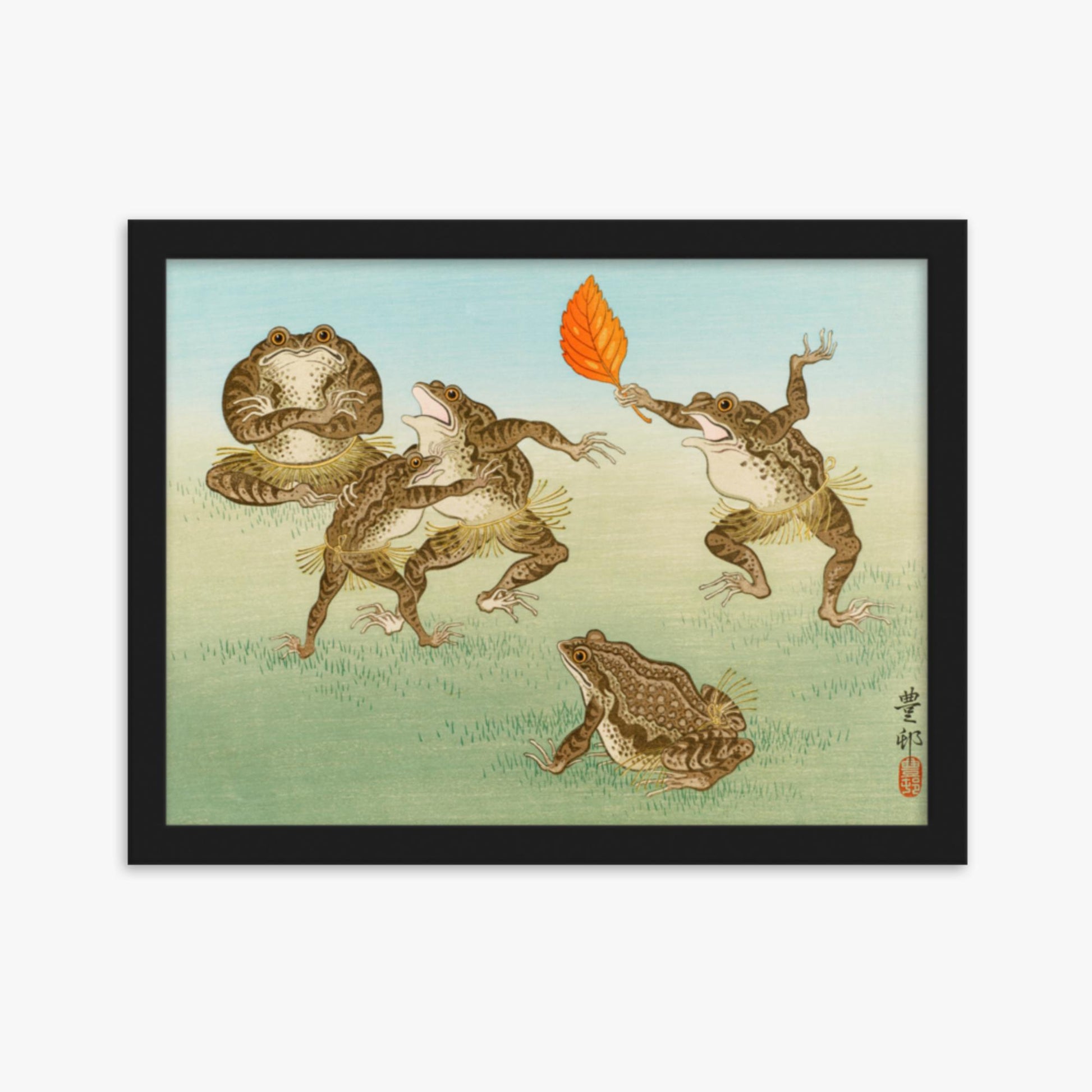 Ohara Koson: Sumo-Wrestling Toads - 30x40 cm Poster With Black Frame