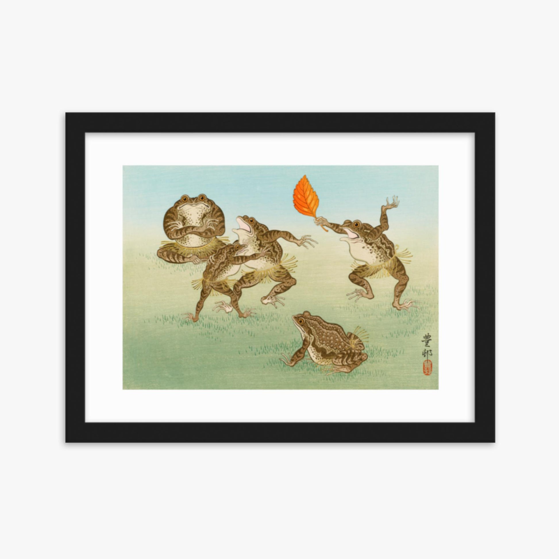 Ohara Koson: Sumo-Wrestling Toads - 30x40 cm Poster With Black Frame