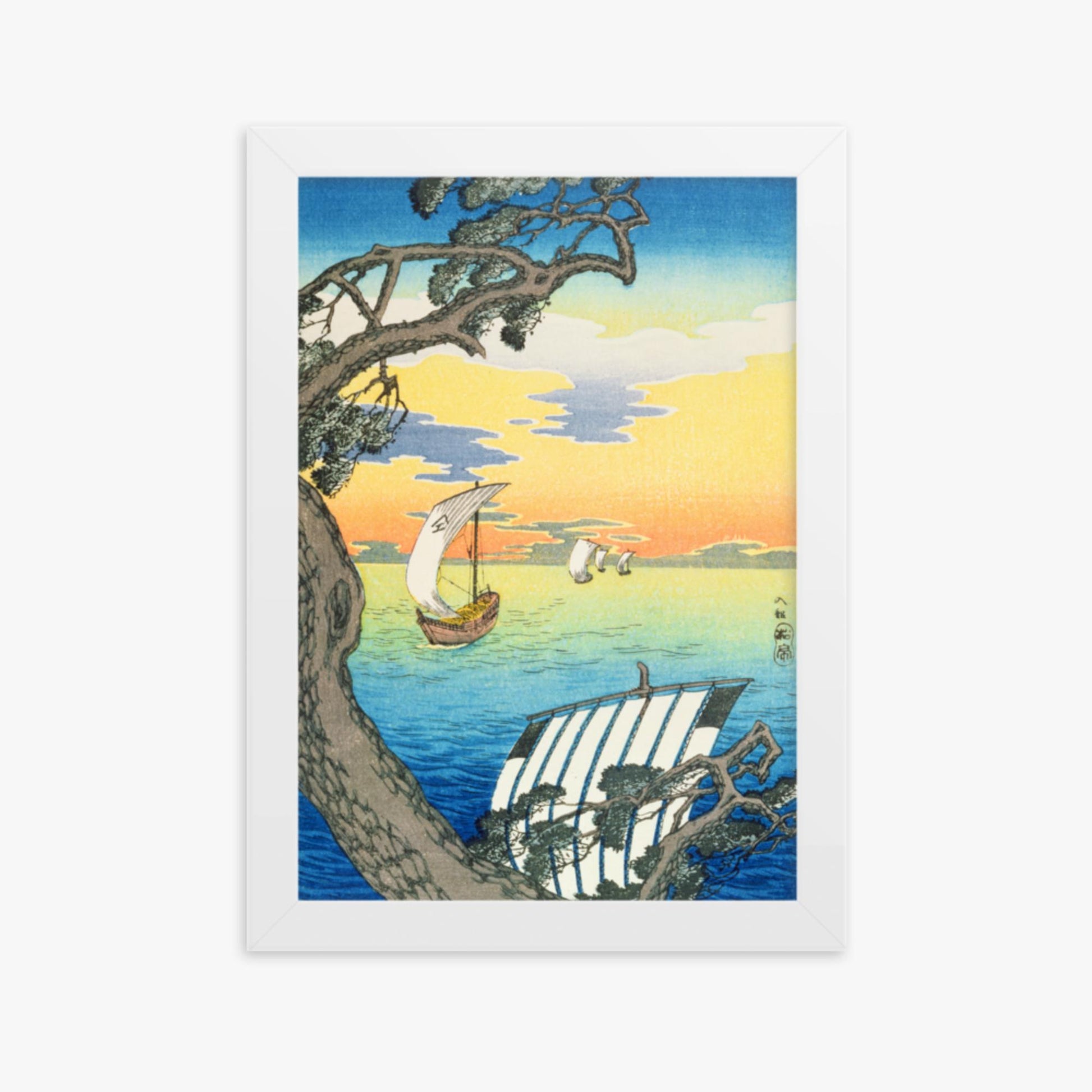 Takahashi Hiroaki: Returning Boats - 21x30 cm Poster With White Frame