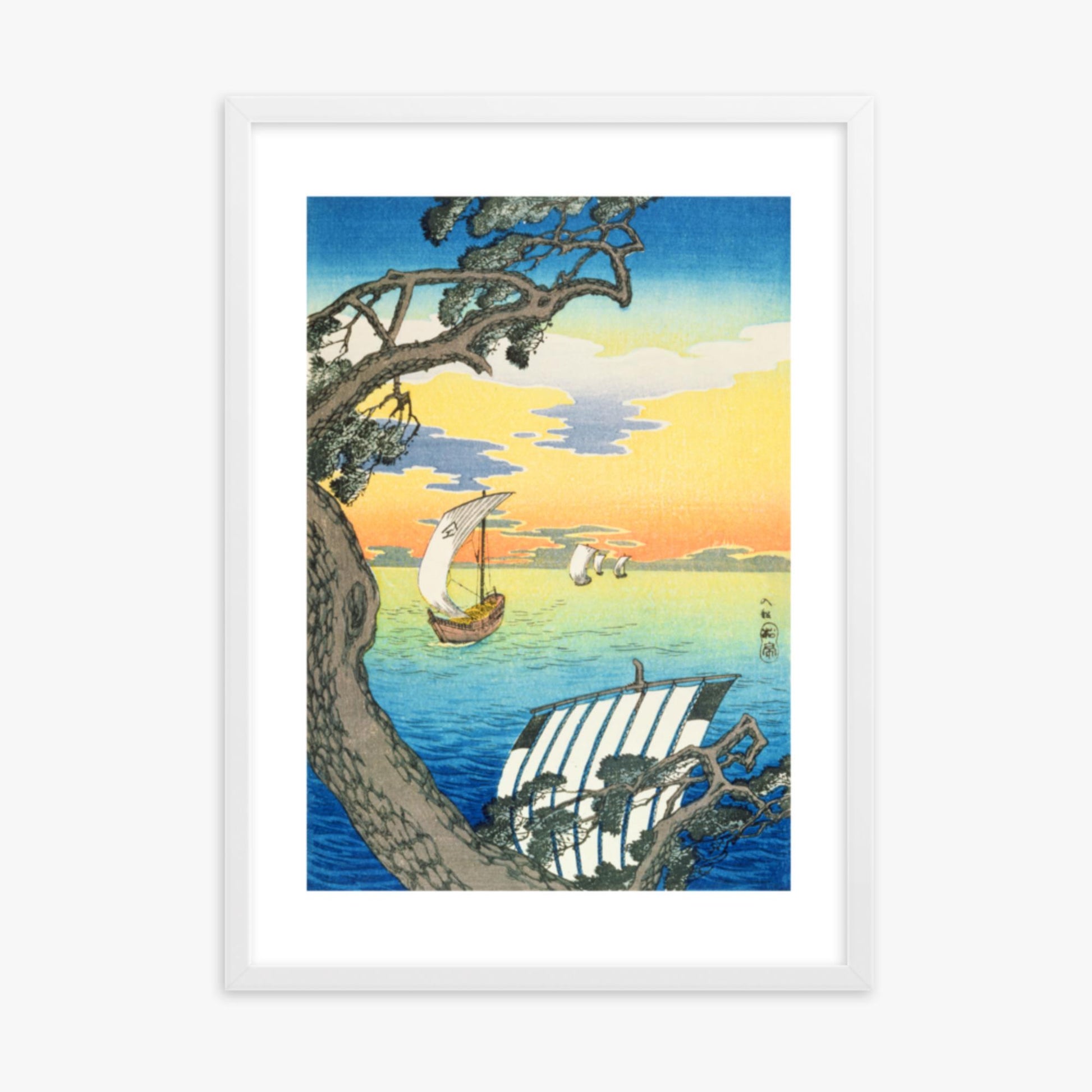 Takahashi Hiroaki: Returning Boats - 50x70 cm Poster With White Frame