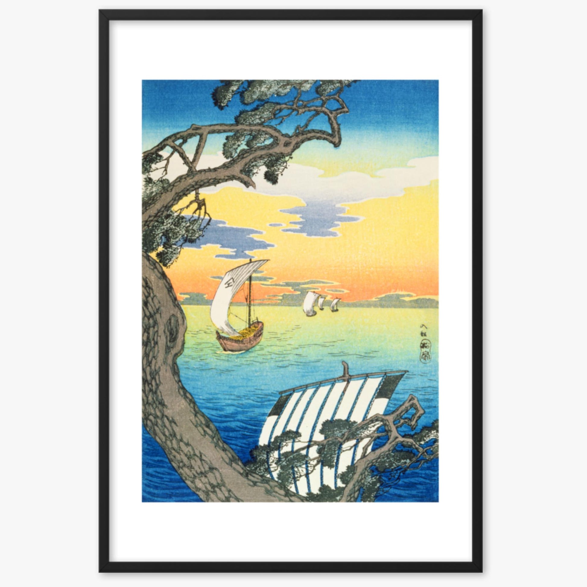 Takahashi Hiroaki: Returning Boats - 61x91 cm Poster With Black Frame