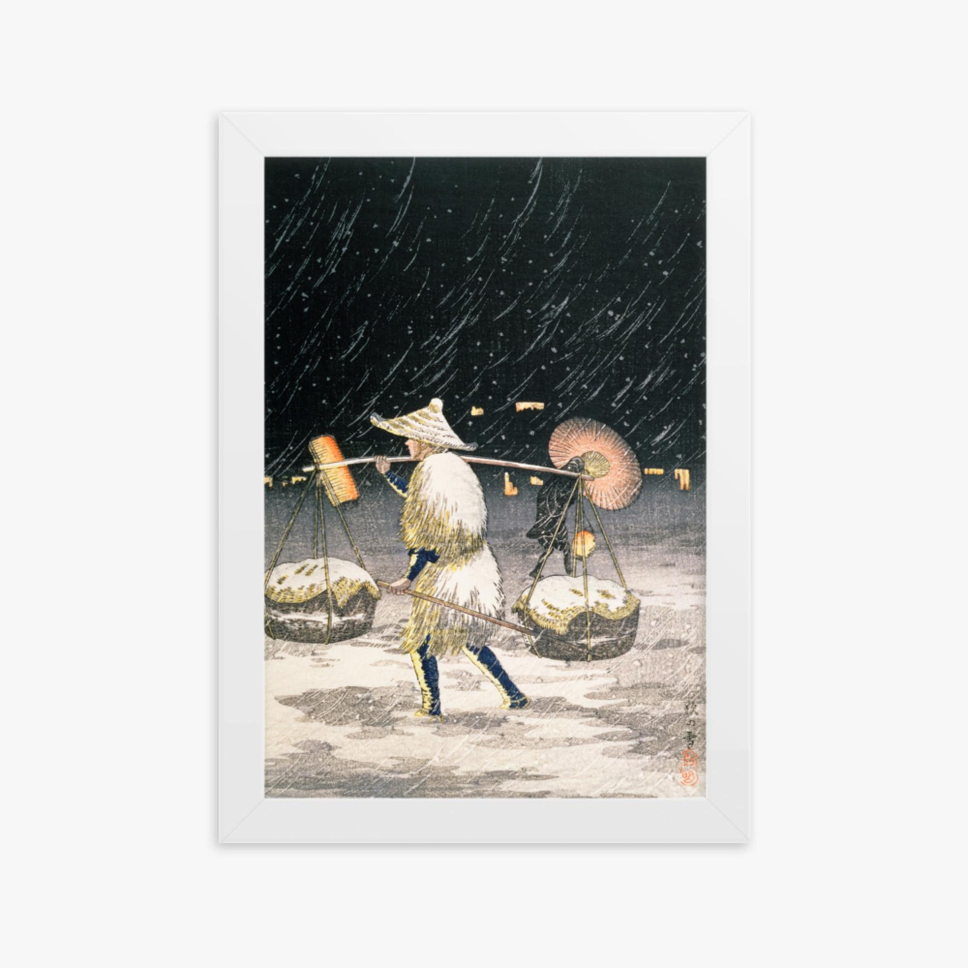 Takahashi Hiroaki: Night Snow - 21x30 cm Poster With White Frame