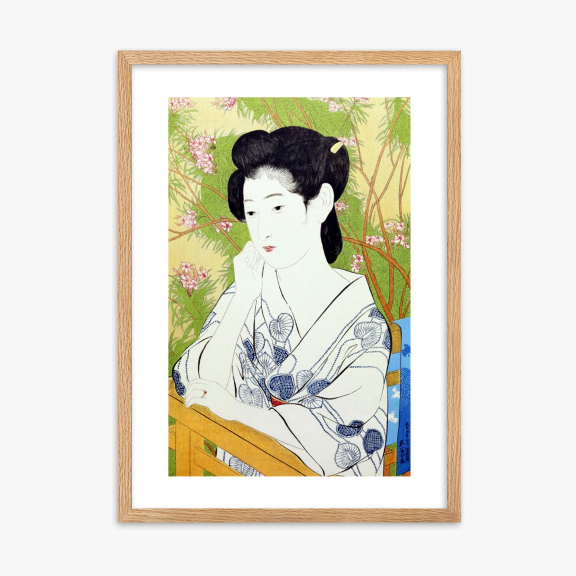 Goyō Hashiguchi: At a hot springs inn - 50x70 cm Poster With Oak Frame