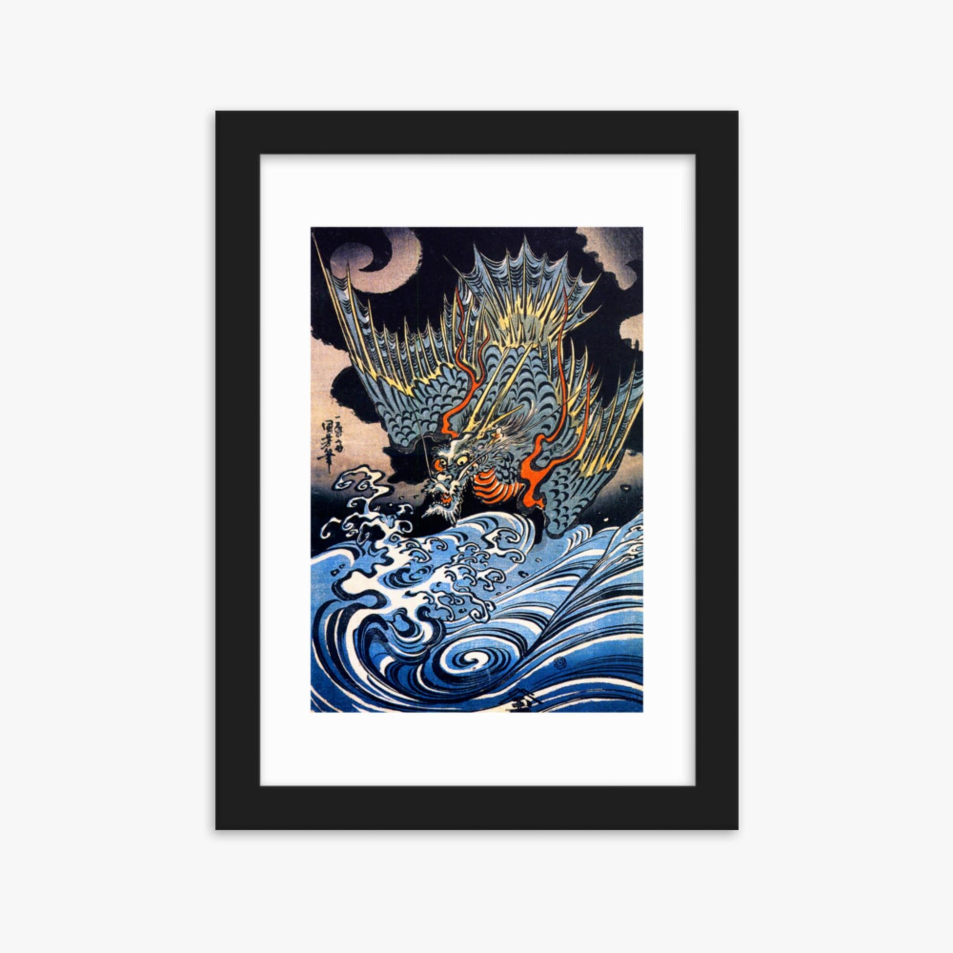 Utagawa Kuniyoshi: A Japanese sea dragon - 21x30 cm Poster With Black Frame