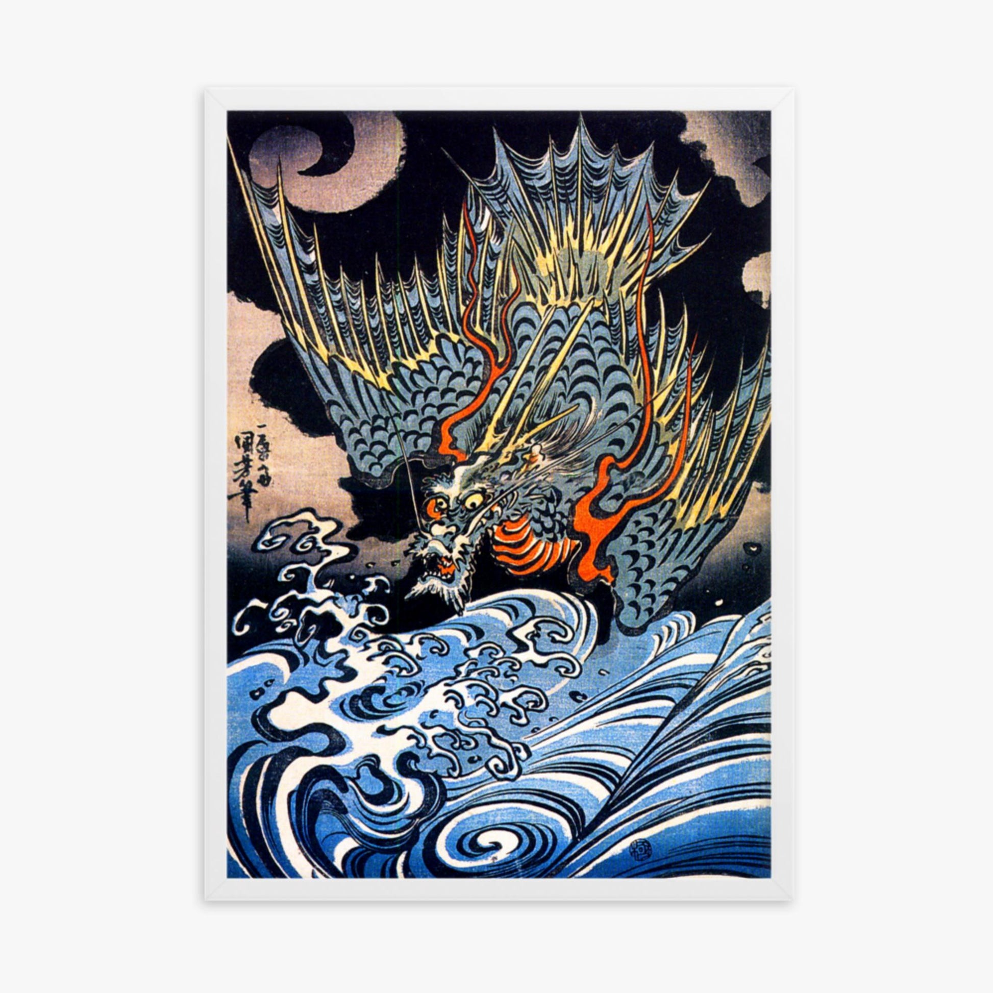 Utagawa Kuniyoshi: A Japanese sea dragon - 50x70 cm Poster With White Frame