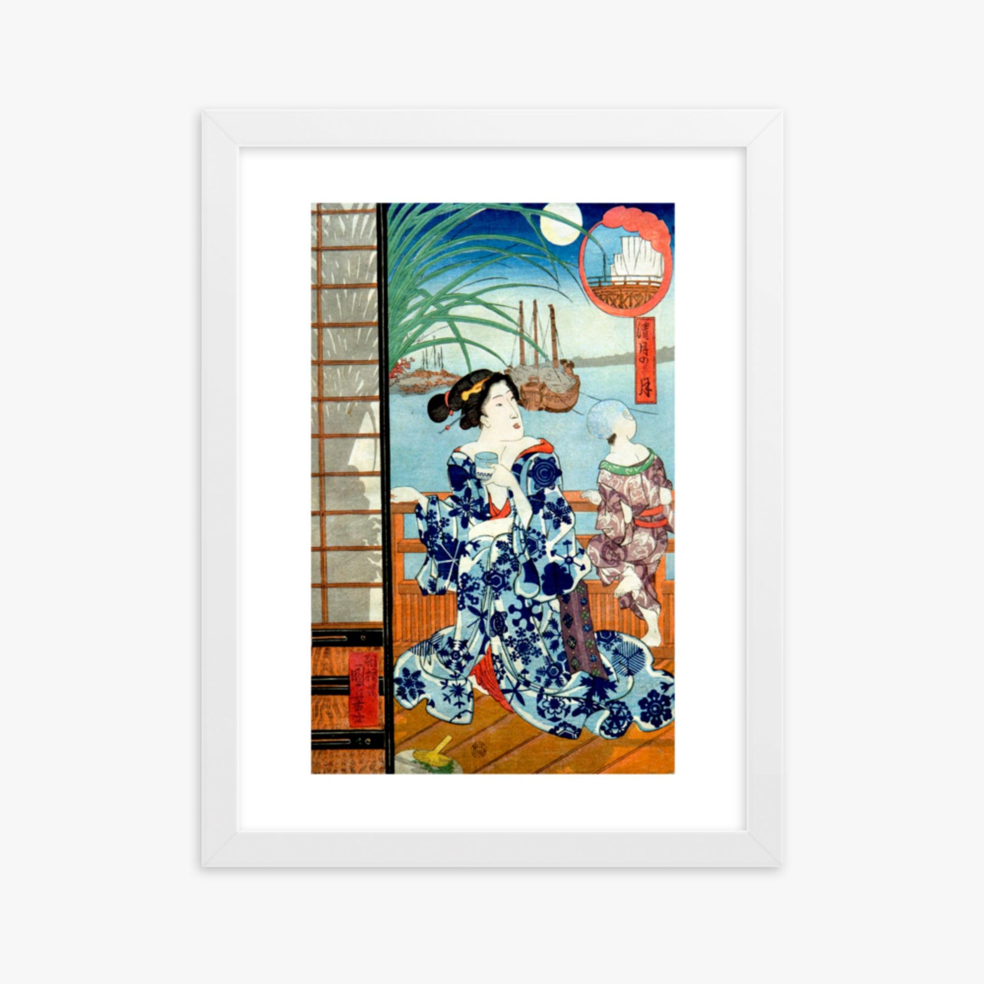 Utagawa Kuniyoshi: Clear Moon in the Eighth Month - 30x40 cm Poster With White Frame