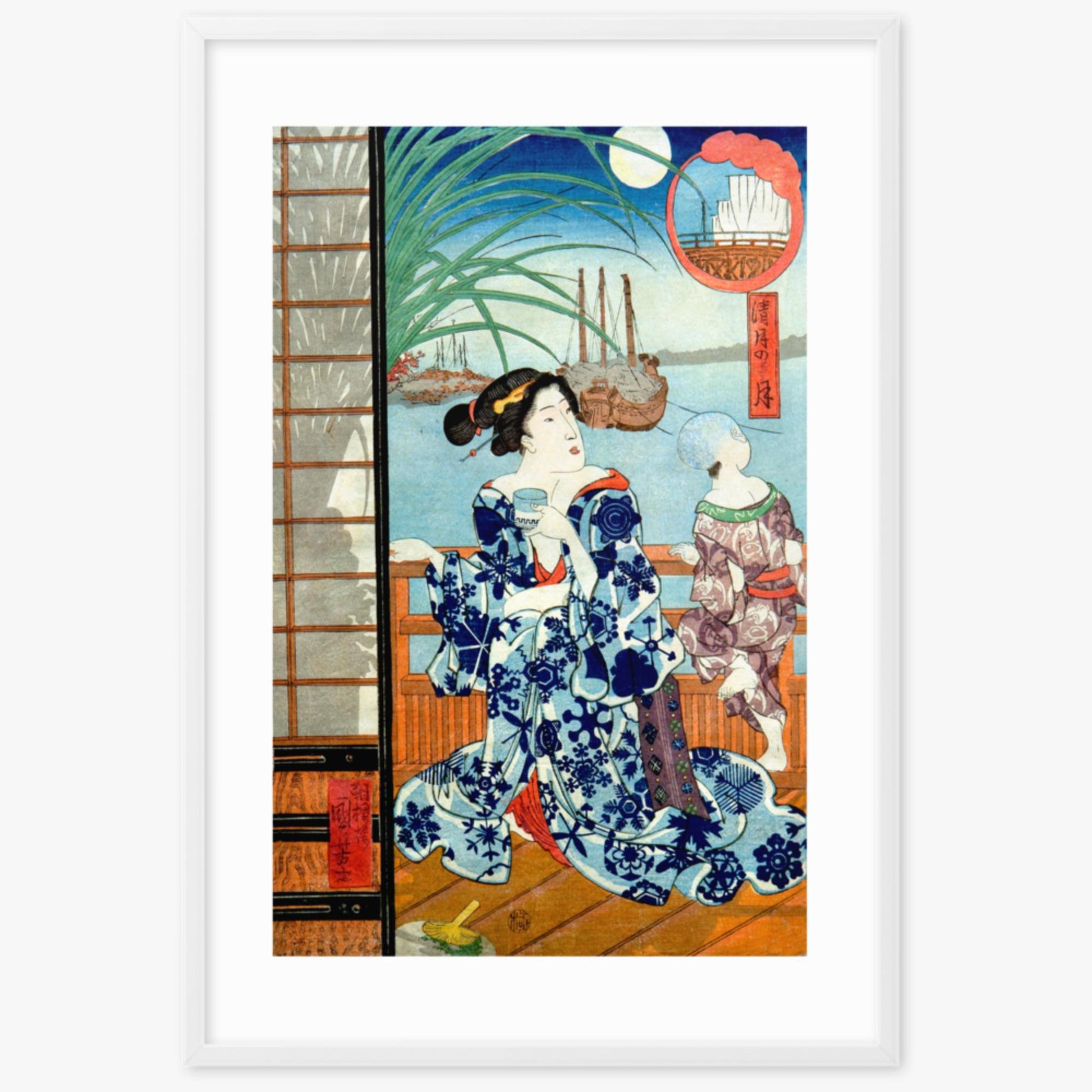 Utagawa Kuniyoshi: Clear Moon in the Eighth Month - 61x91 cm Poster With White Frame