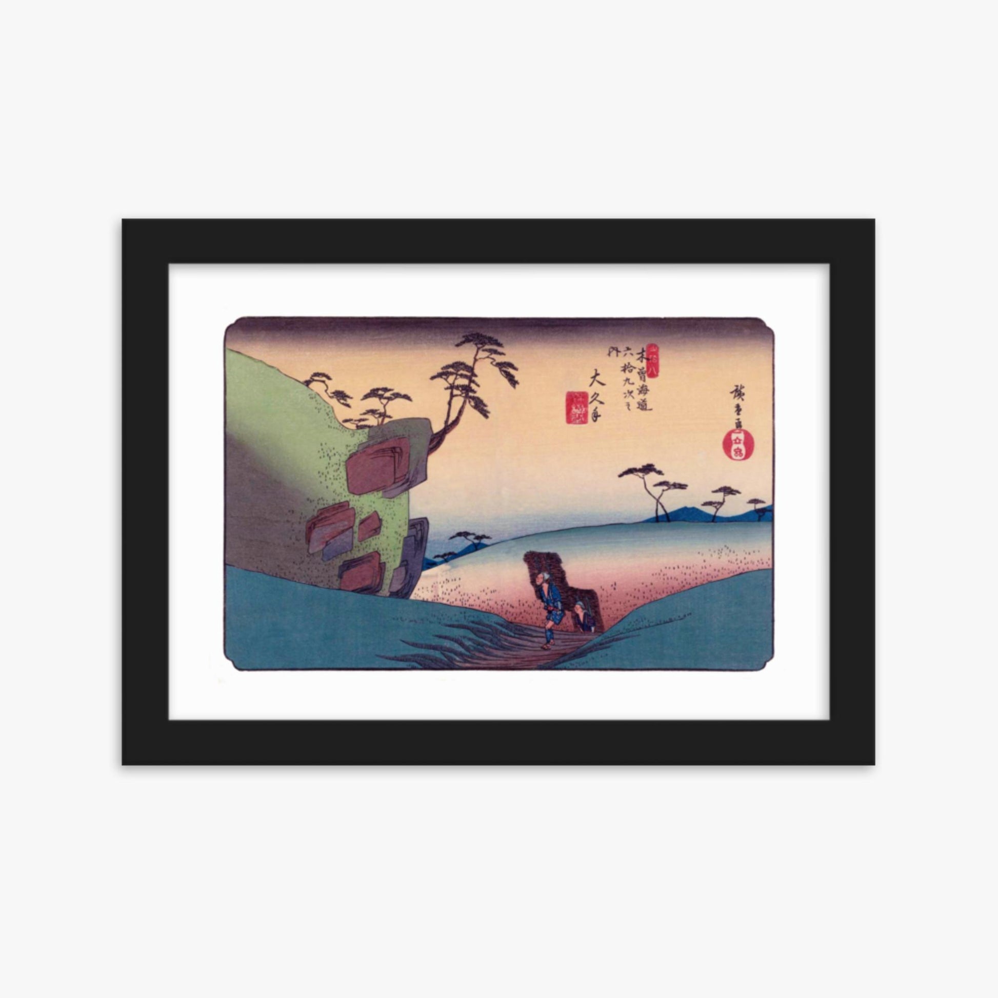 Keisai Yeisen, Utagawa Hiroshige: Okute-juku, Station 47 of 'The Sixty-Nine Stations of the Nakasendo - 21x30 cm Poster With Black Frame