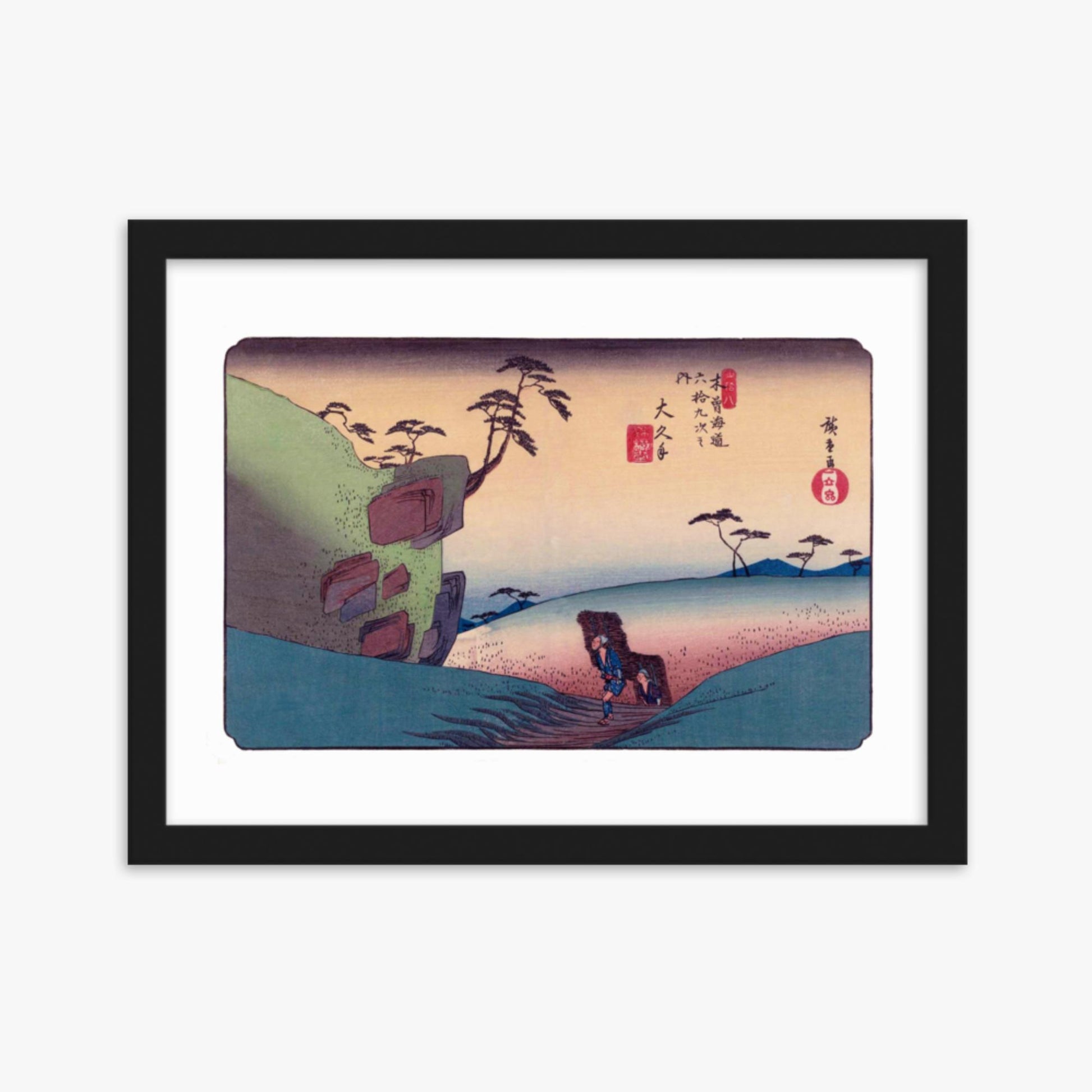 Keisai Yeisen, Utagawa Hiroshige: Okute-juku, Station 47 of 'The Sixty-Nine Stations of the Nakasendo - 30x40 cm Poster With Black Frame