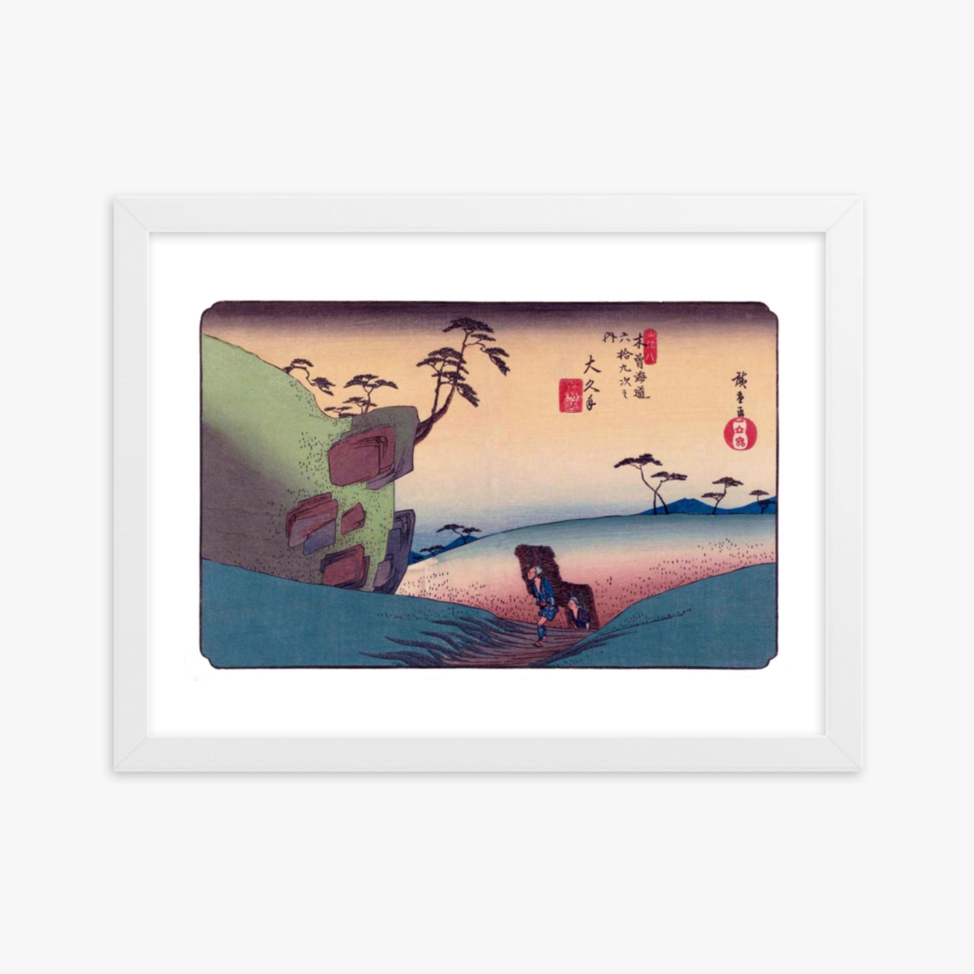 Keisai Yeisen, Utagawa Hiroshige: Okute-juku, Station 47 of 'The Sixty-Nine Stations of the Nakasendo - 30x40 cm Poster With White Frame