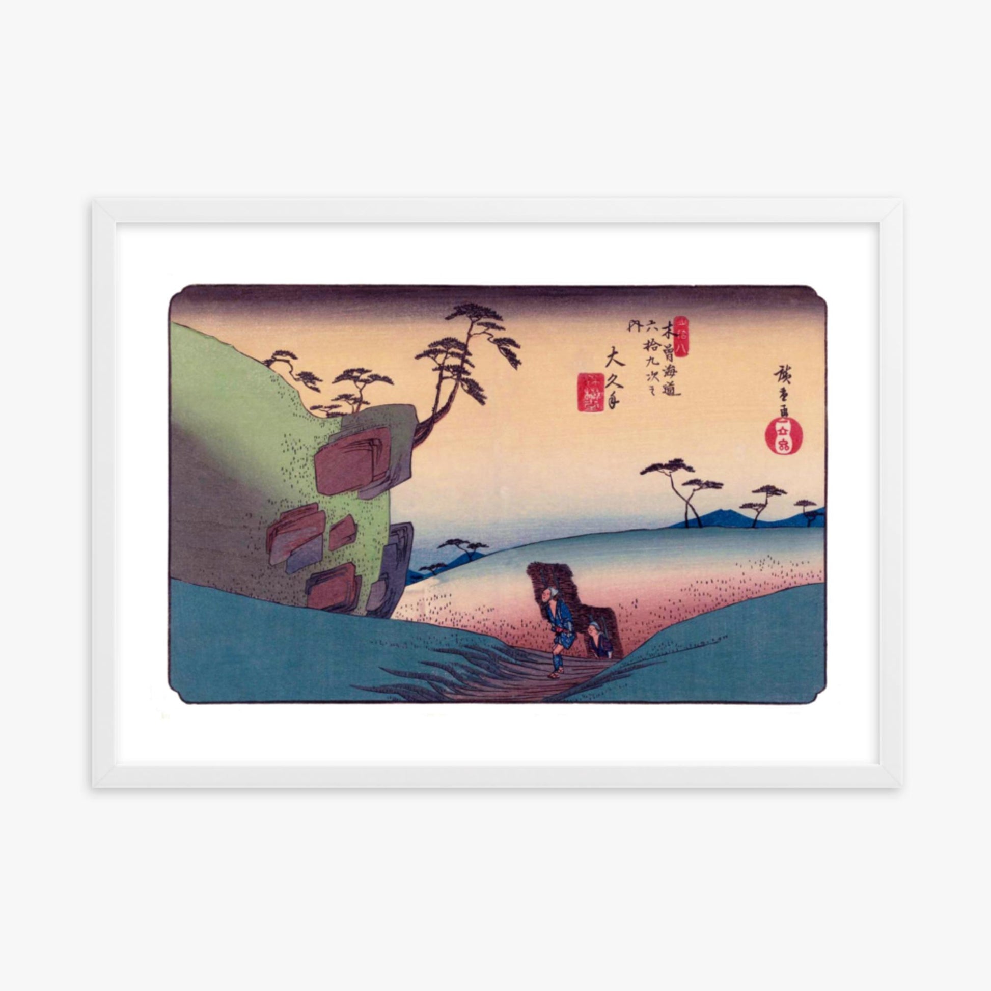 Keisai Yeisen, Utagawa Hiroshige: Okute-juku, Station 47 of 'The Sixty-Nine Stations of the Nakasendo - 50x70 cm Poster With White Frame