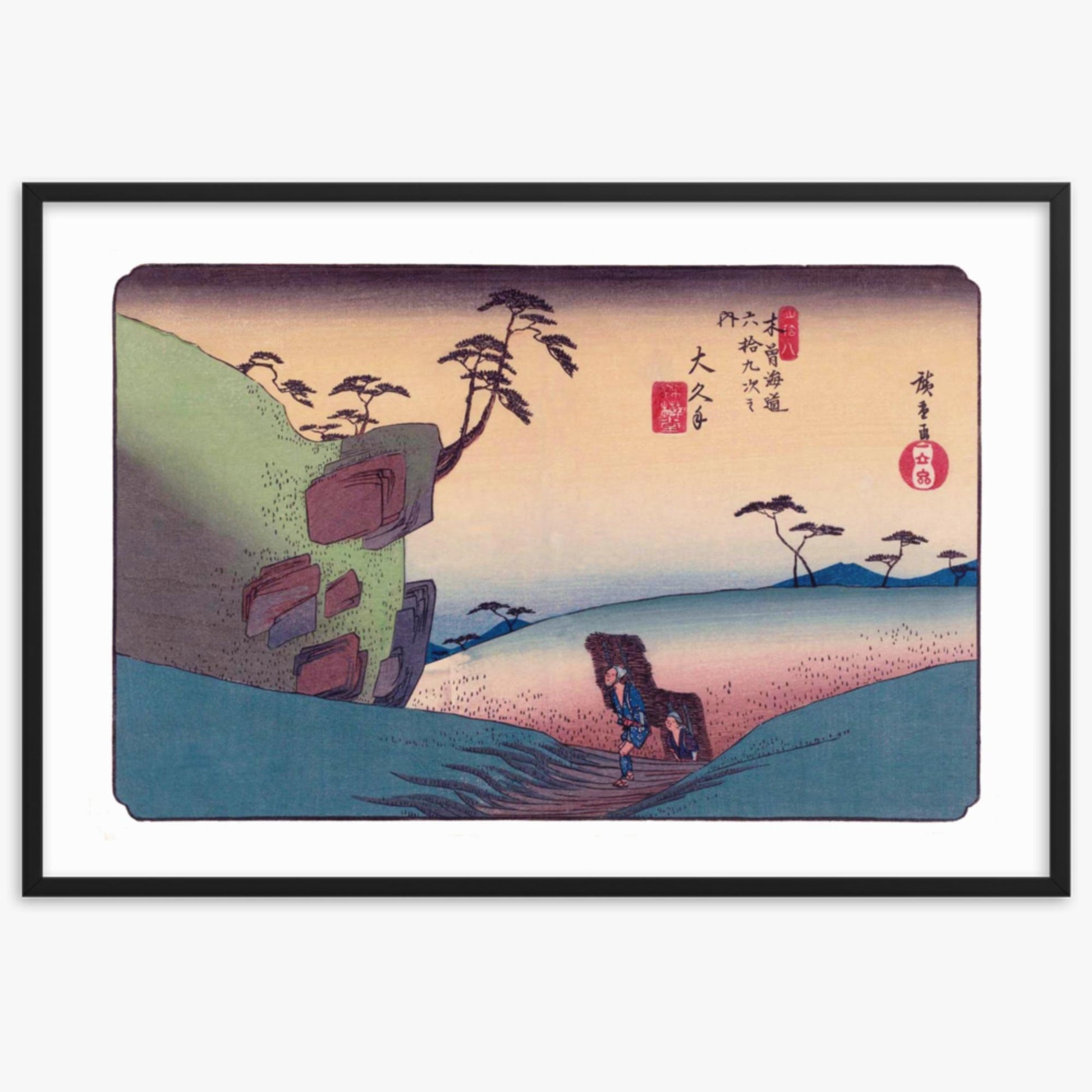 Keisai Yeisen, Utagawa Hiroshige: Okute-juku, Station 47 of 'The Sixty-Nine Stations of the Nakasendo - 61x91 cm Poster With Black Frame