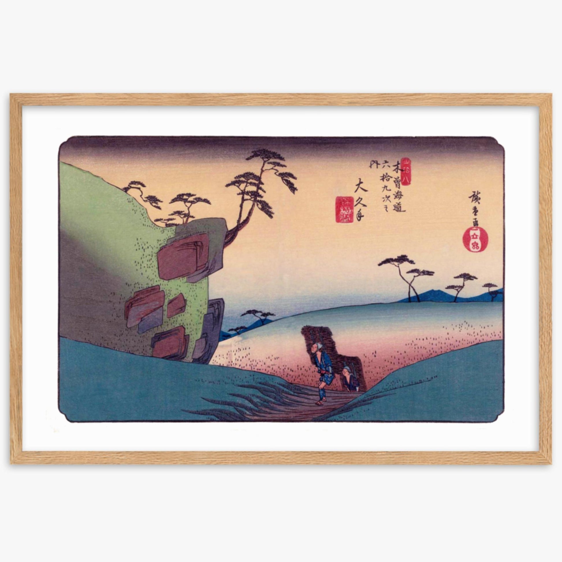 Keisai Yeisen, Utagawa Hiroshige: Okute-juku, Station 47 of 'The Sixty-Nine Stations of the Nakasendo - 61x91 cm Poster With Oak Frame