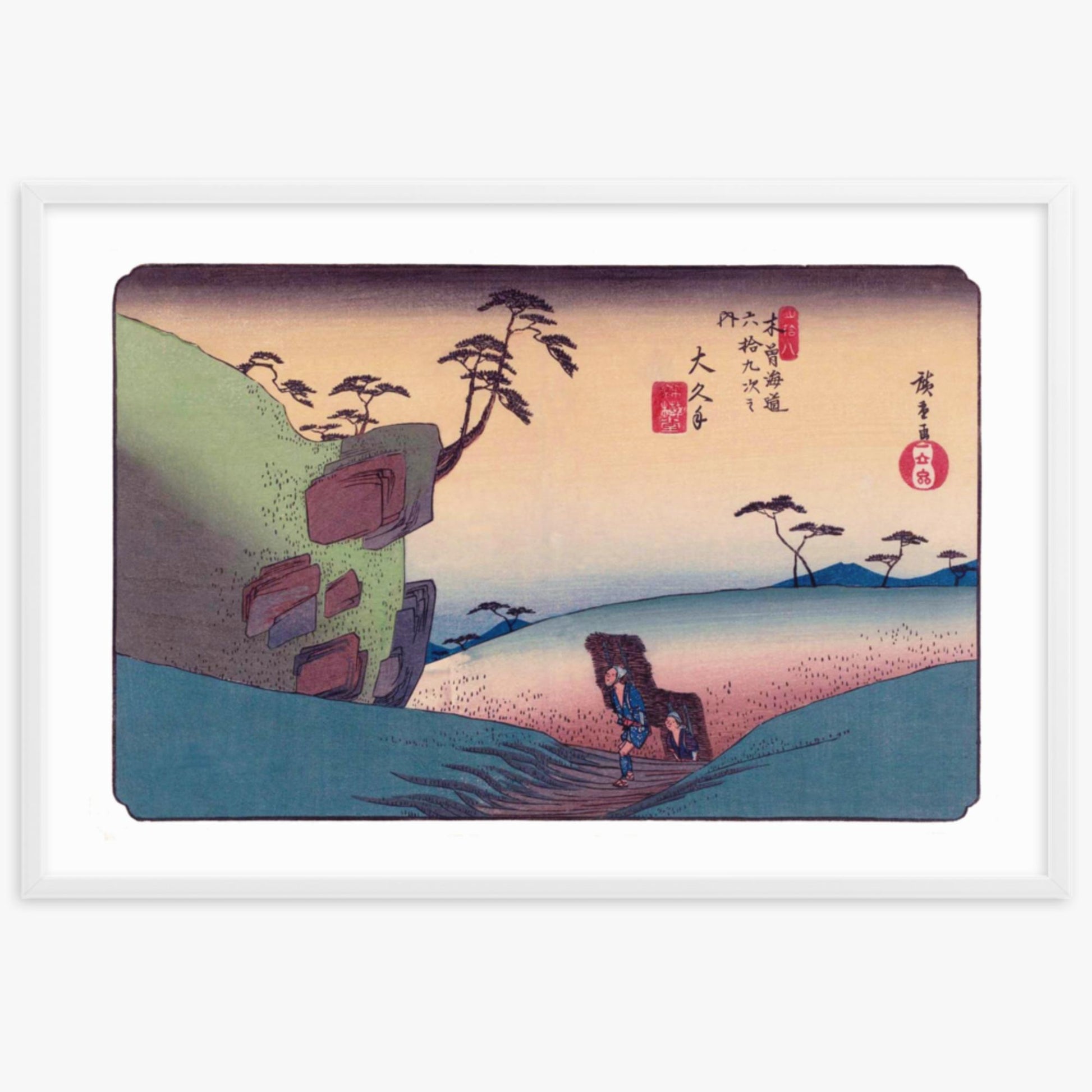 Keisai Yeisen, Utagawa Hiroshige: Okute-juku, Station 47 of 'The Sixty-Nine Stations of the Nakasendo - 61x91 cm Poster With White Frame