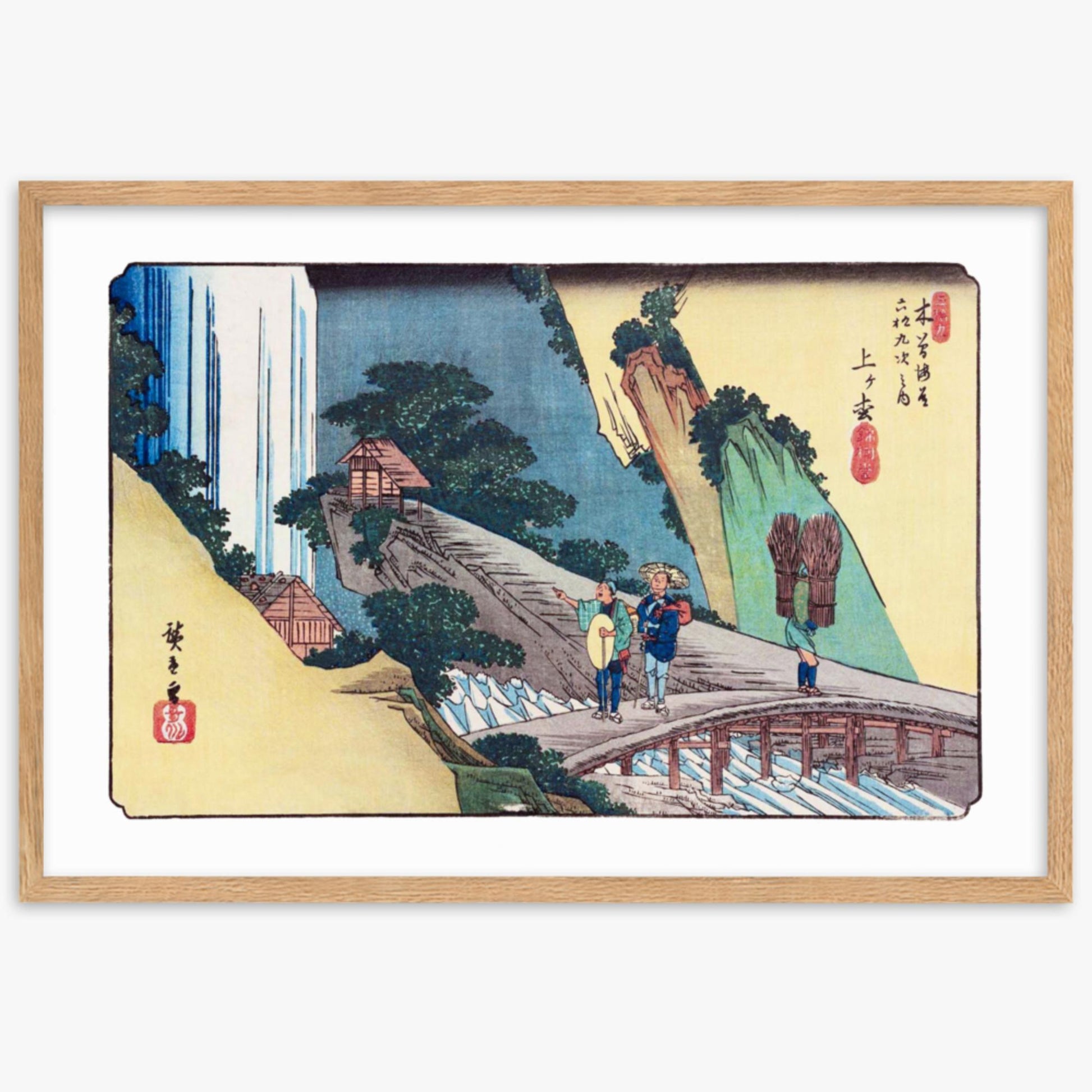 Keisai Yeisen, Utagawa Hiroshige: Agematsu-juku, Sixty-nine Stations of the Kiso Road - 61x91 cm Poster With Oak Frame