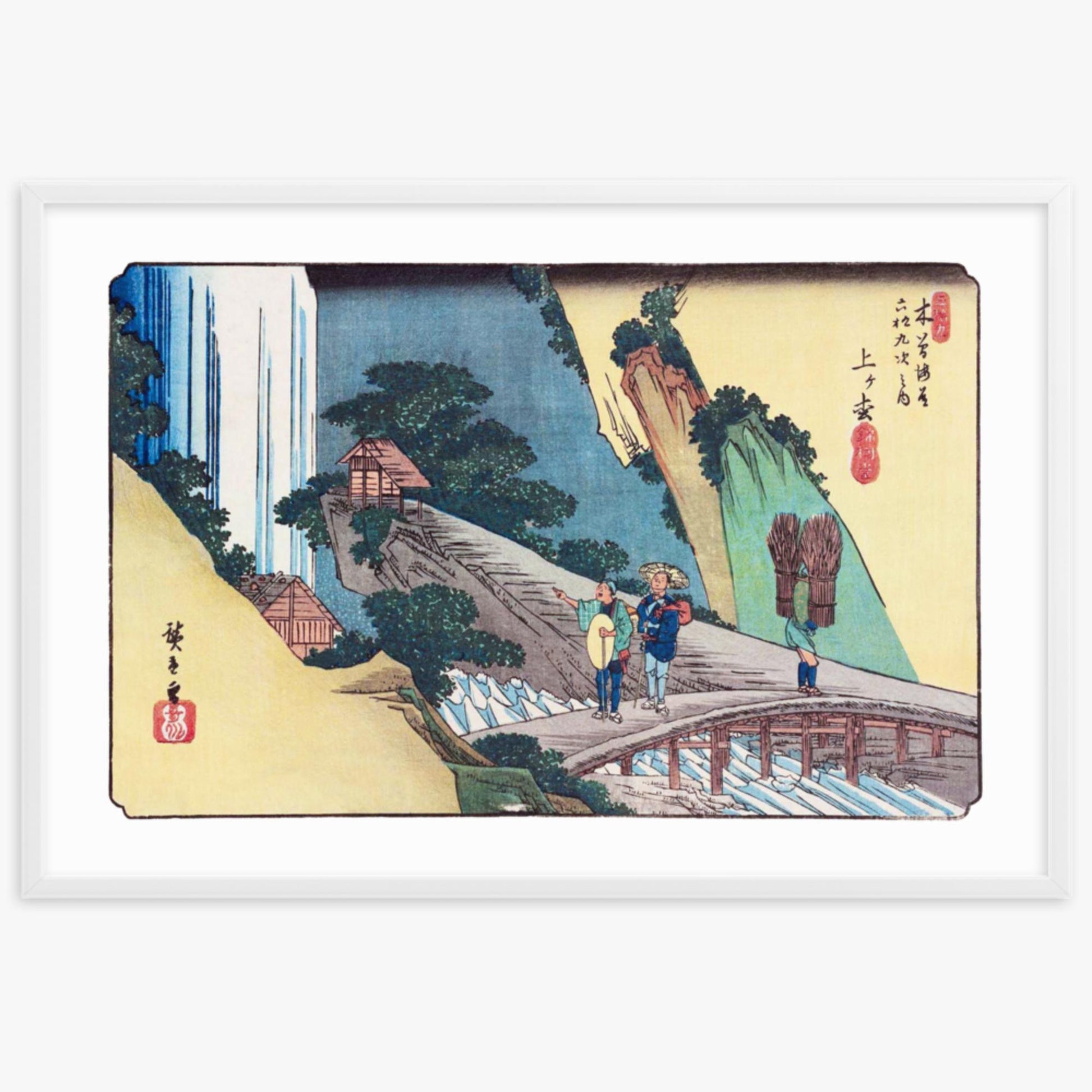 Keisai Yeisen, Utagawa Hiroshige: Agematsu-juku, Sixty-nine Stations of the Kiso Road - 61x91 cm Poster With White Frame