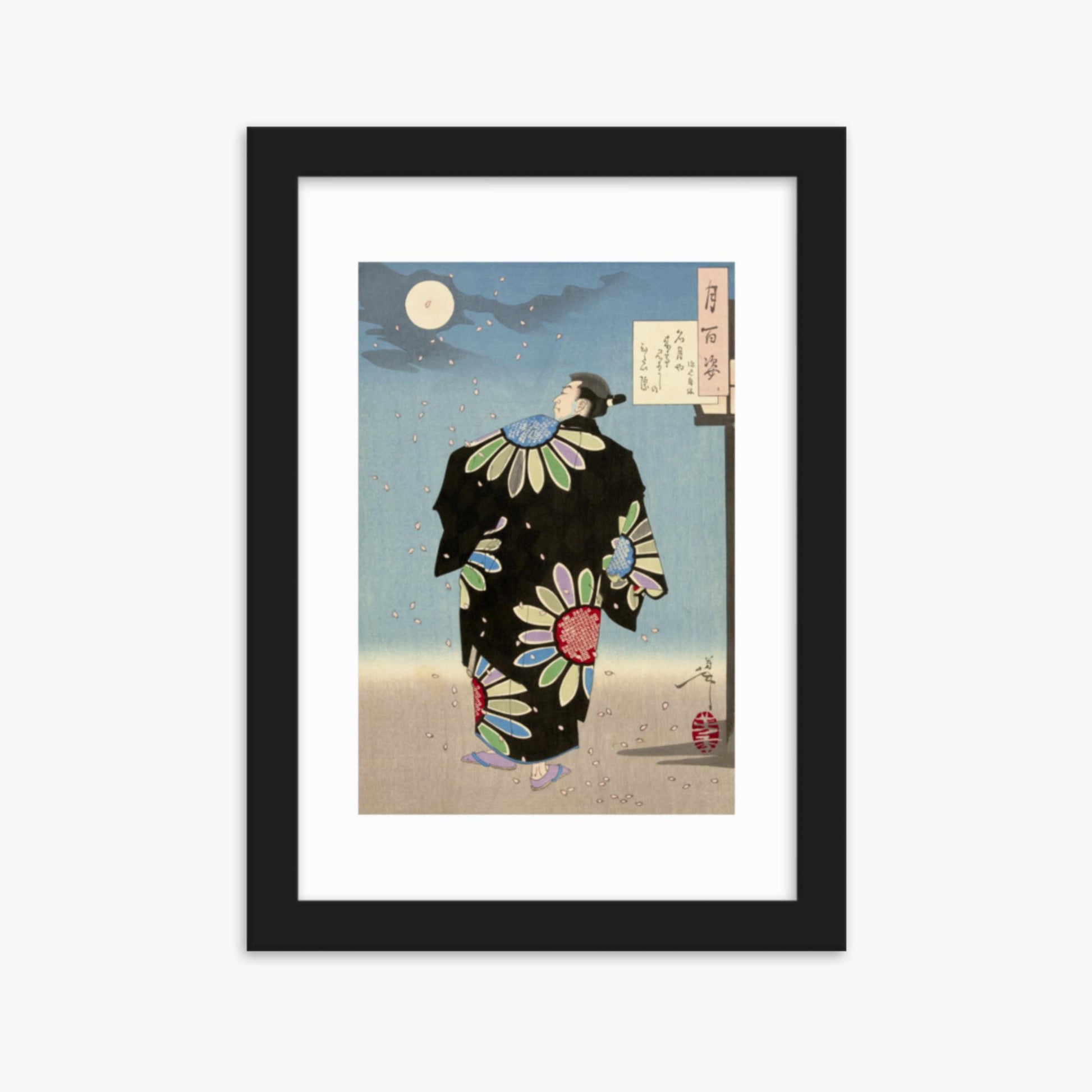 Tsukioka Yoshitoshi: Fukami Jikyu in moonlight - 21x30 cm Poster With Black Frame