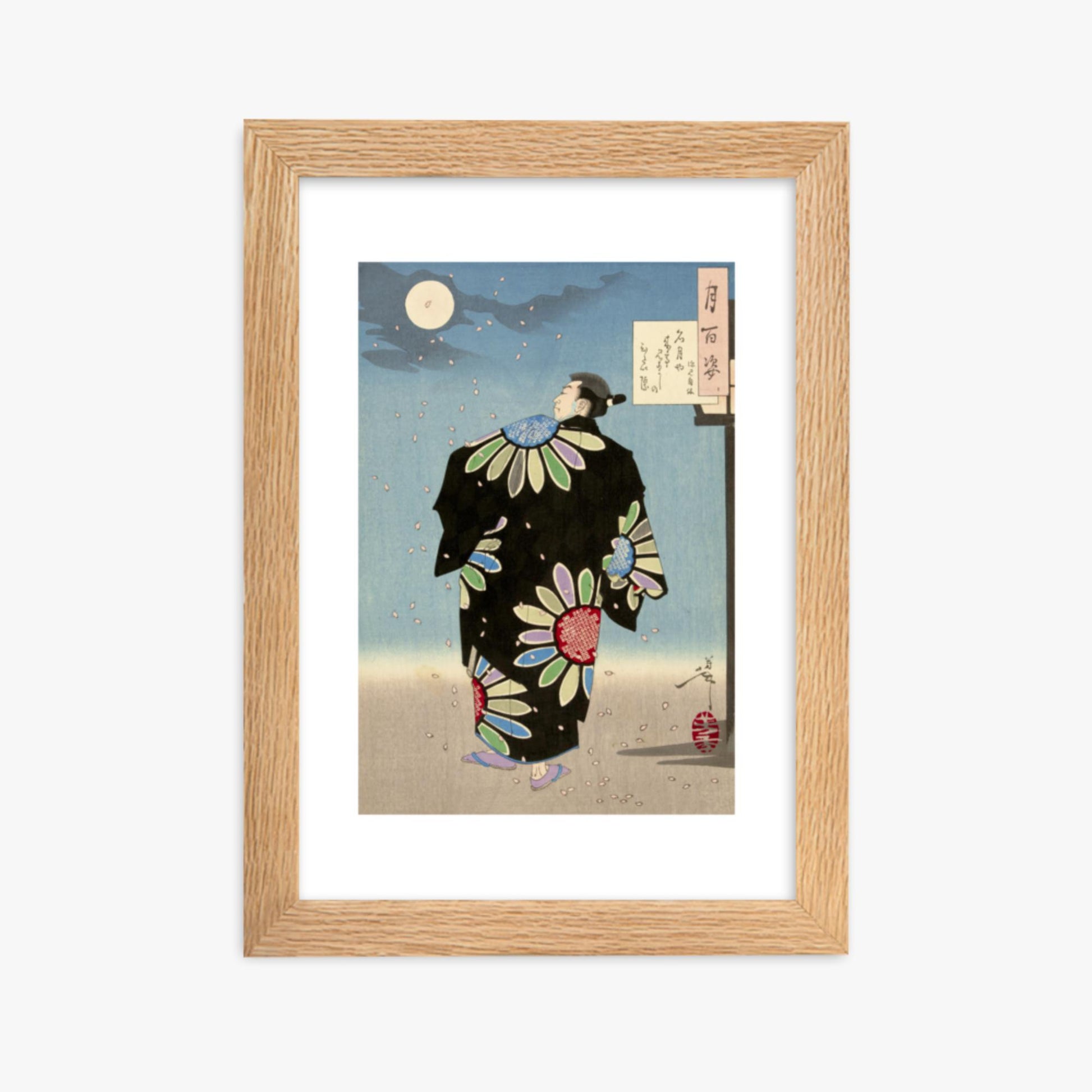 Tsukioka Yoshitoshi: Fukami Jikyu in moonlight - 21x30 cm Poster With Oak Frame