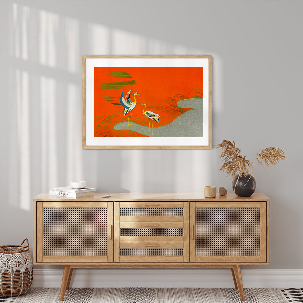 Interior Design Concept: Birds at sunset on the lake (Kamisaka Sekka)