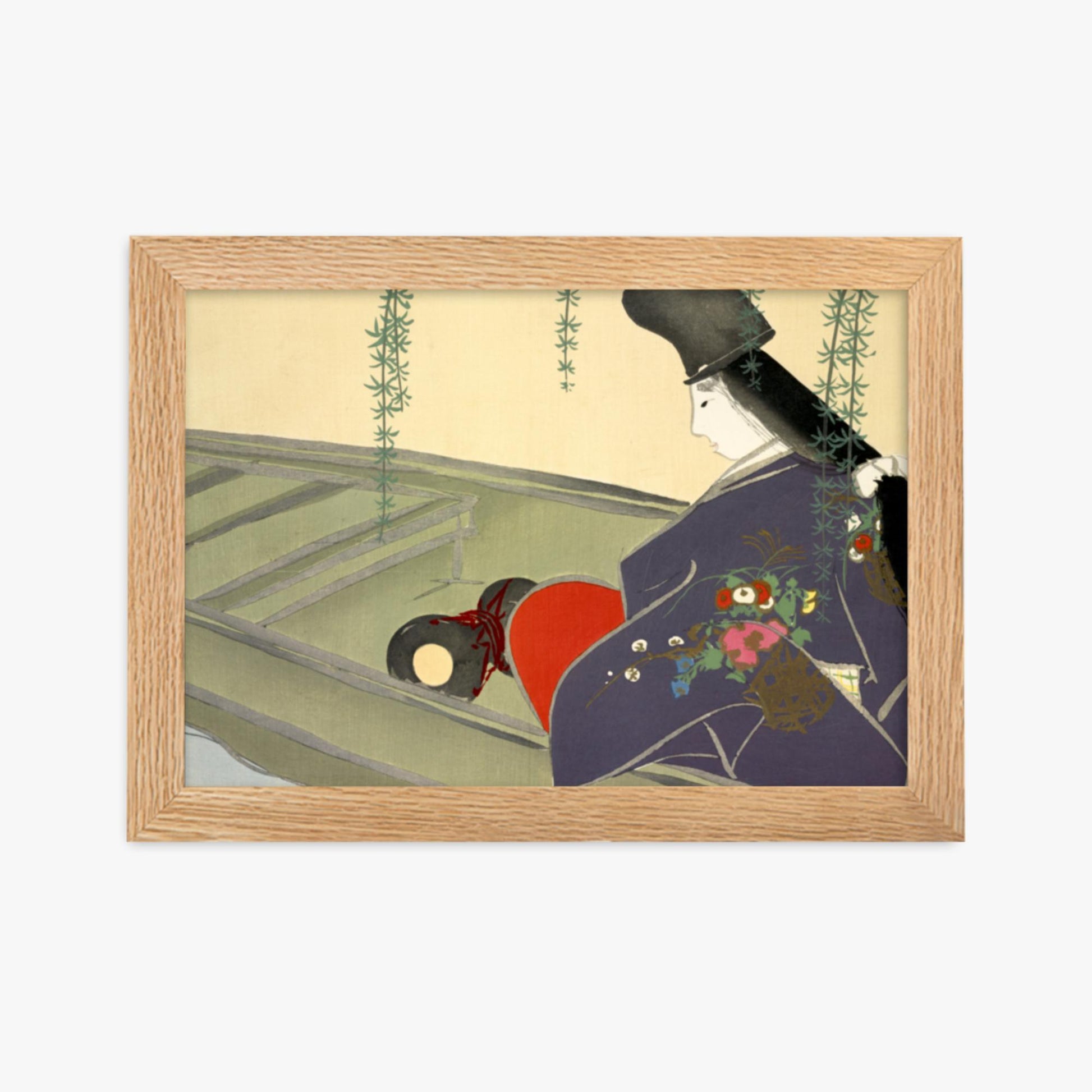 Kamisaka Sekka: Asazuma-bune, from Momoyo-gusa - 21x30 cm Poster With Oak Frame