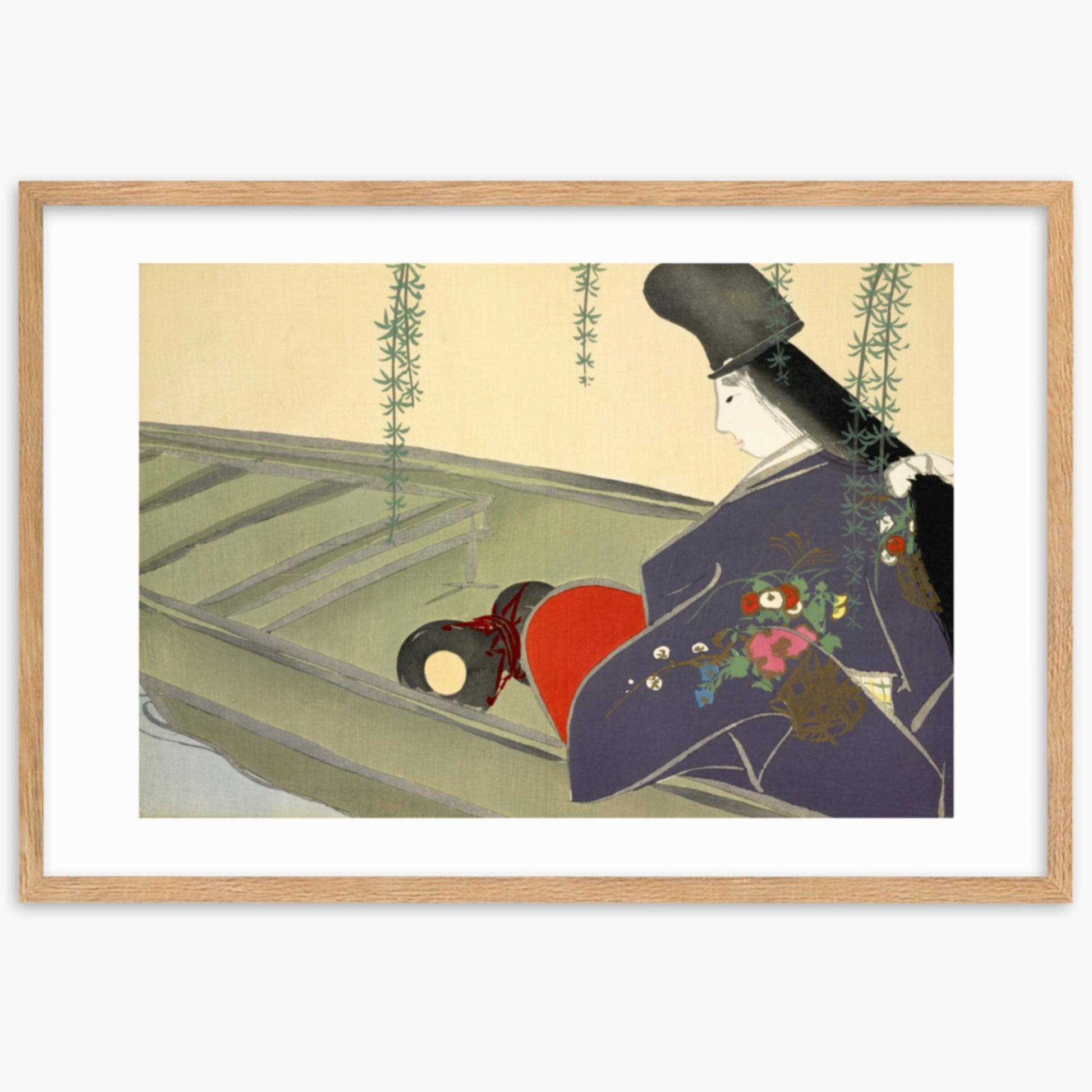 Kamisaka Sekka: Asazuma-bune, from Momoyo-gusa - 61x91 cm Poster With Oak Frame