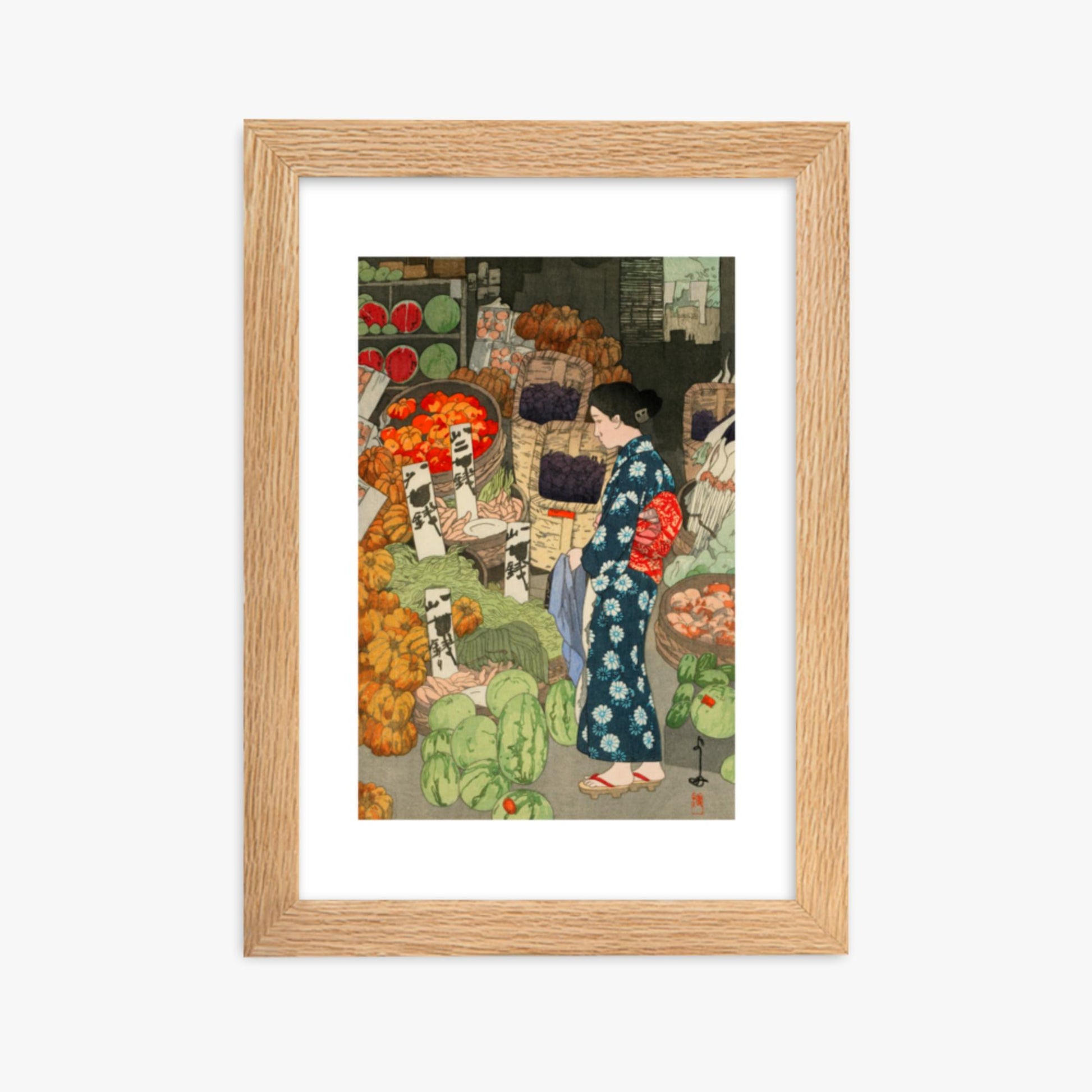 Hiroshi Yoshida: Honest Grocery - 21x30 cm Poster With Oak Frame