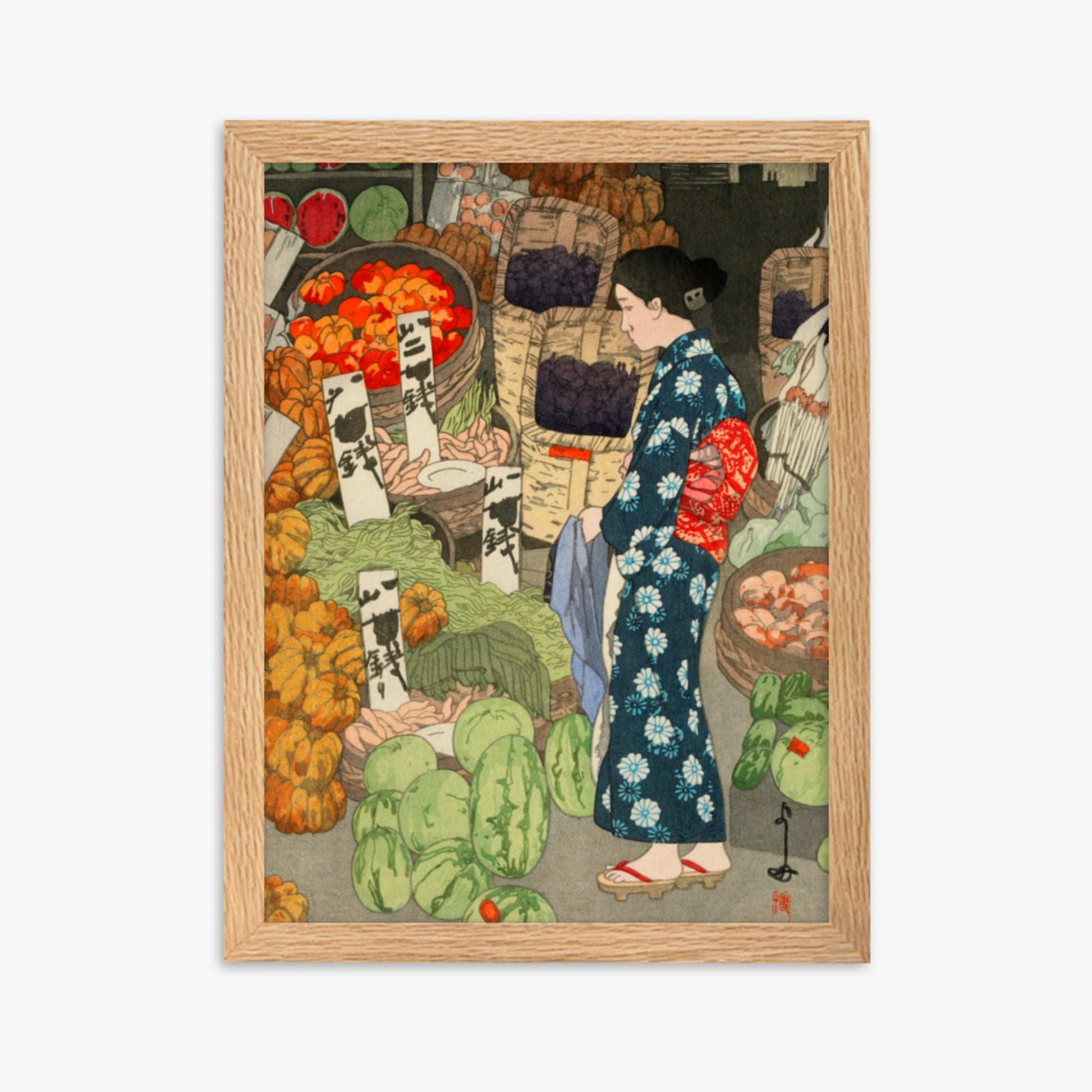 Hiroshi Yoshida: Honest Grocery - 30x40 cm Poster With Oak Frame