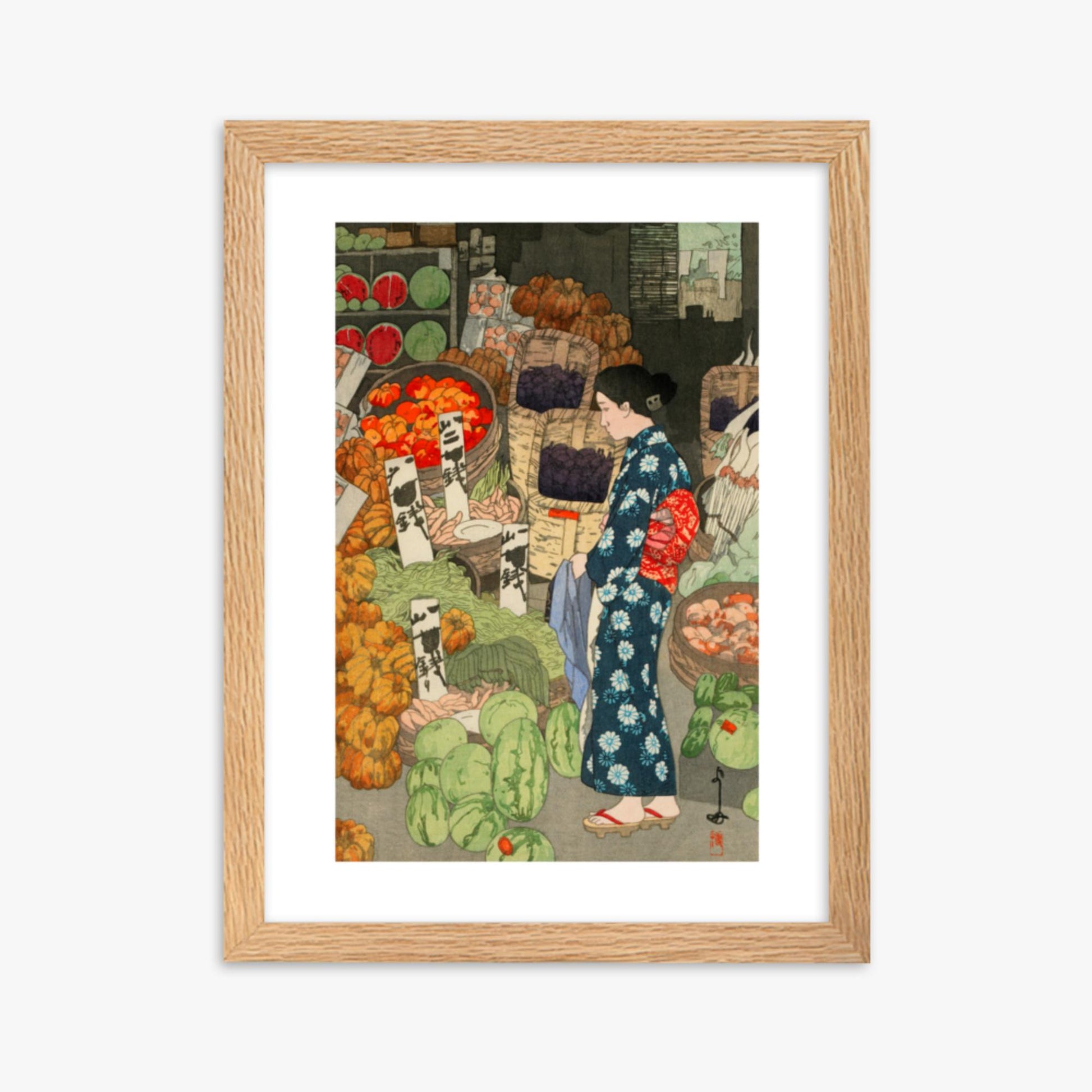 Hiroshi Yoshida: Honest Grocery - 30x40 cm Poster With Oak Frame