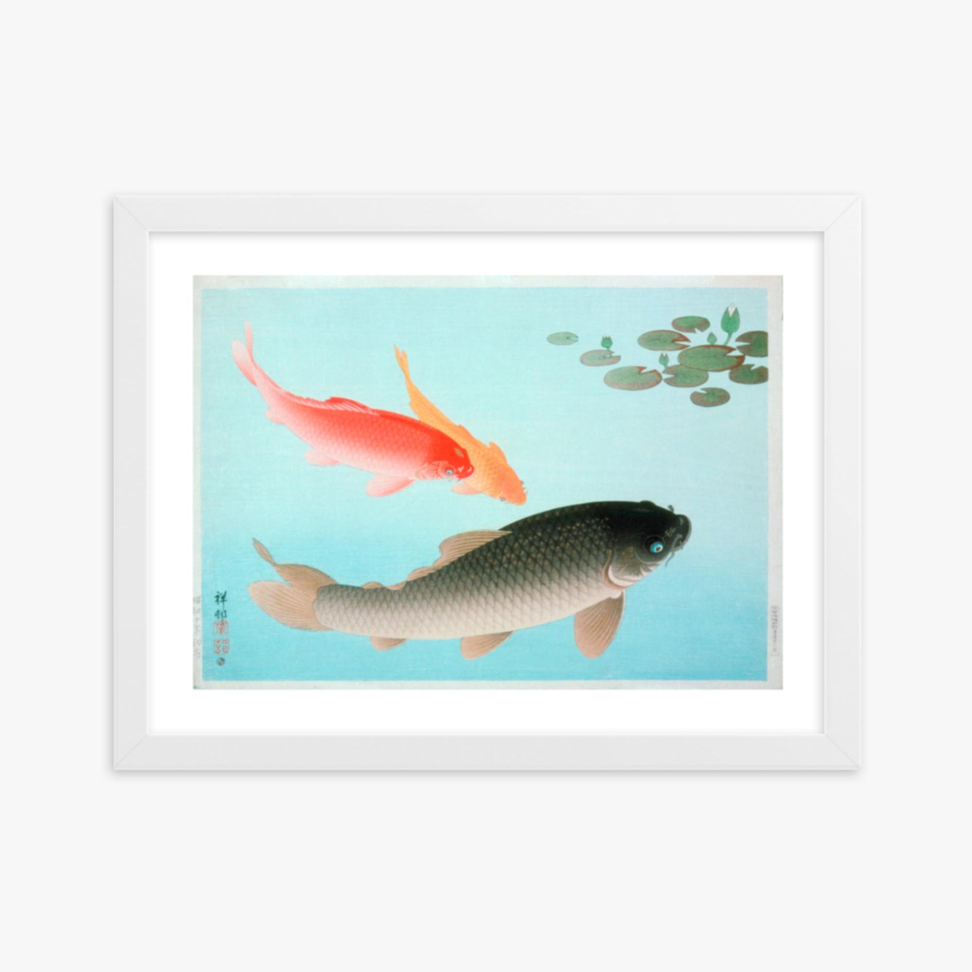 Ohara Koson - Common and Golden Carp 30x40 cm Poster With White Frame