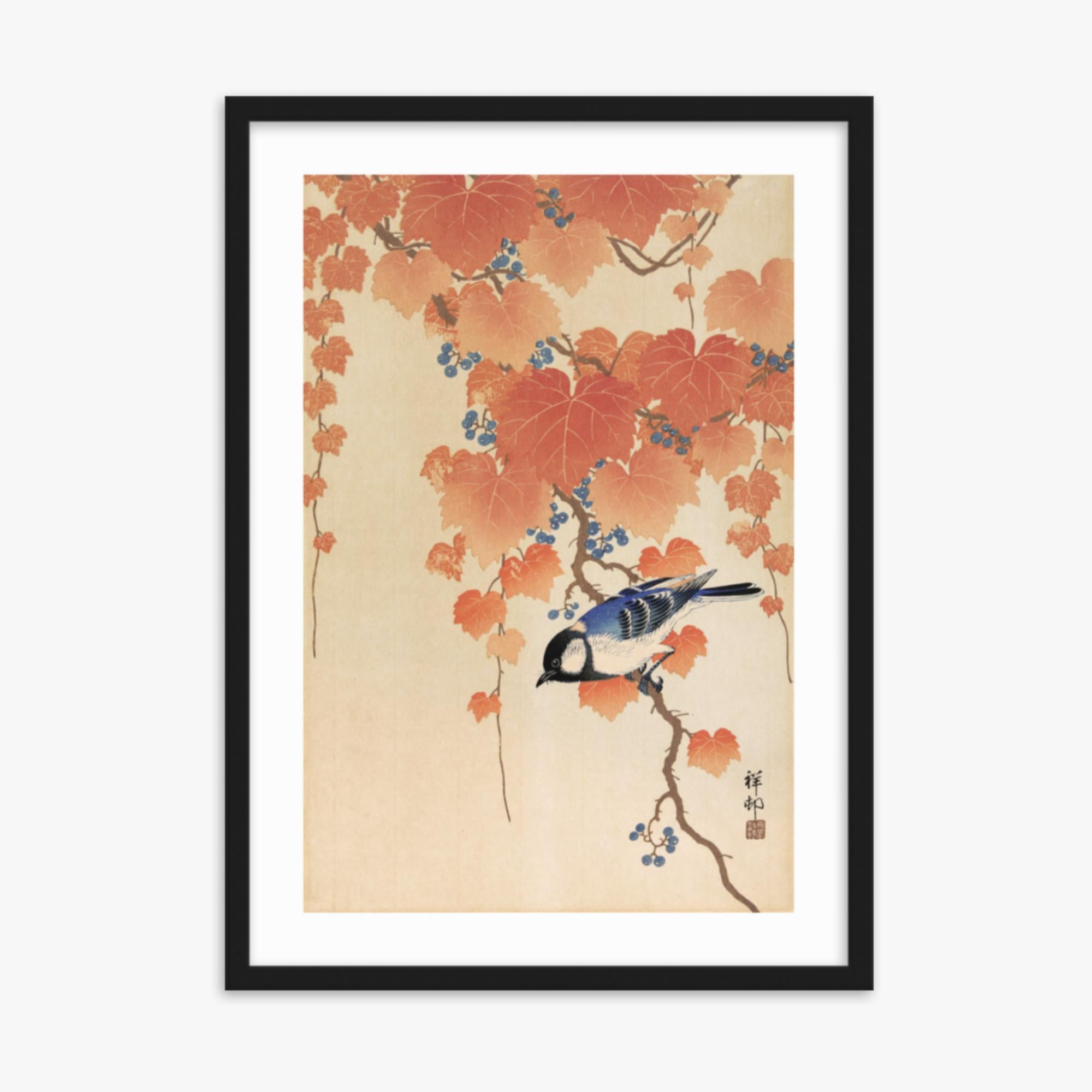 Ohara Koson - Great tit on paulownia branch 50x70 cm Poster With Black Frame