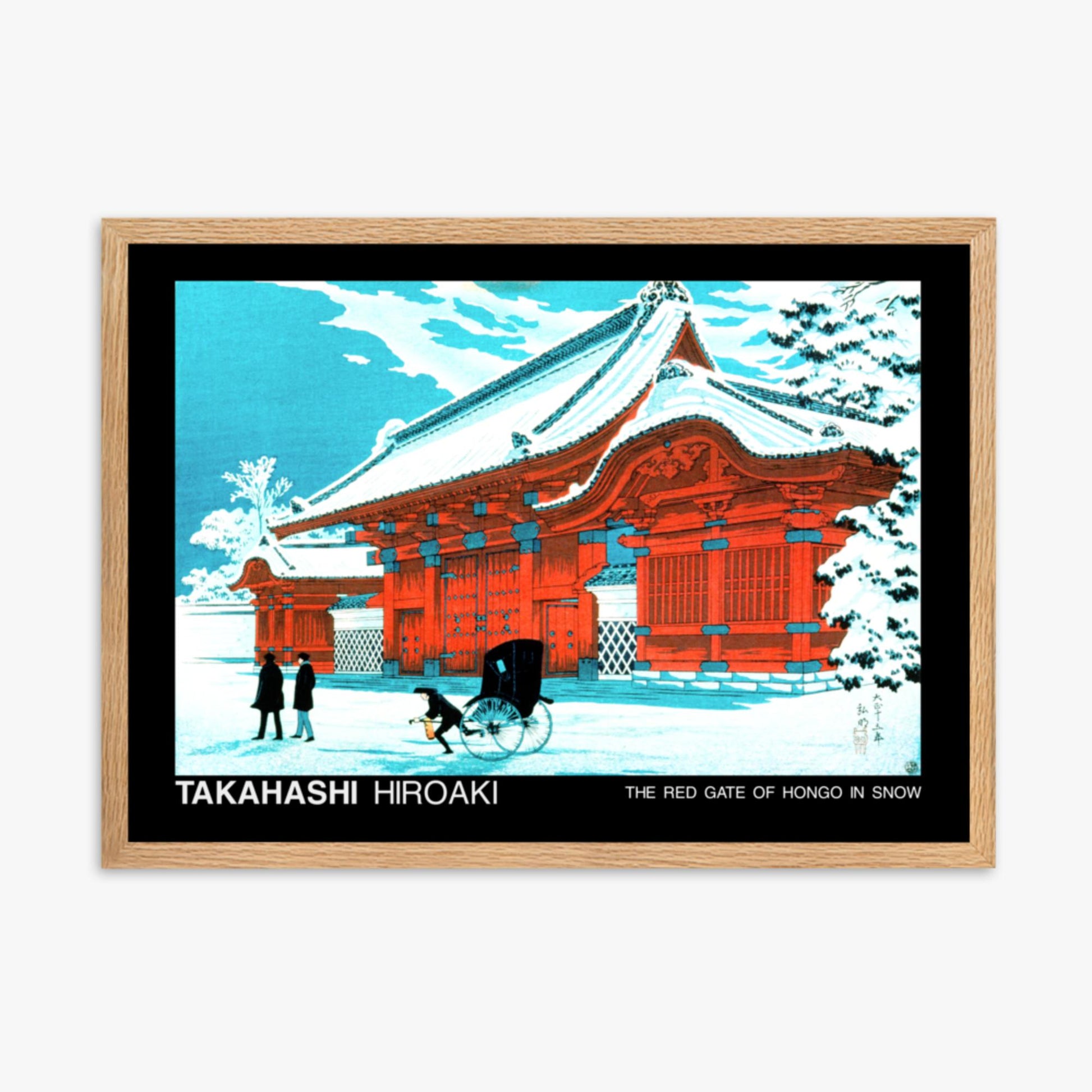 Hiroaki Takahashi - The Red Gate of Hongo in Snow - Decoration 50x70 cm Poster With Oak Frame