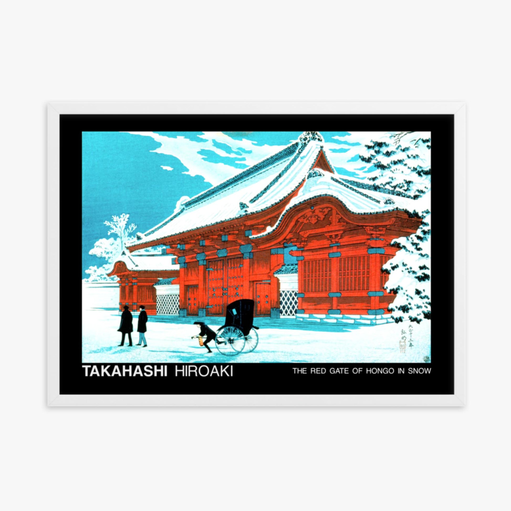 Hiroaki Takahashi - The Red Gate of Hongo in Snow - Decoration 50x70 cm Poster With White Frame