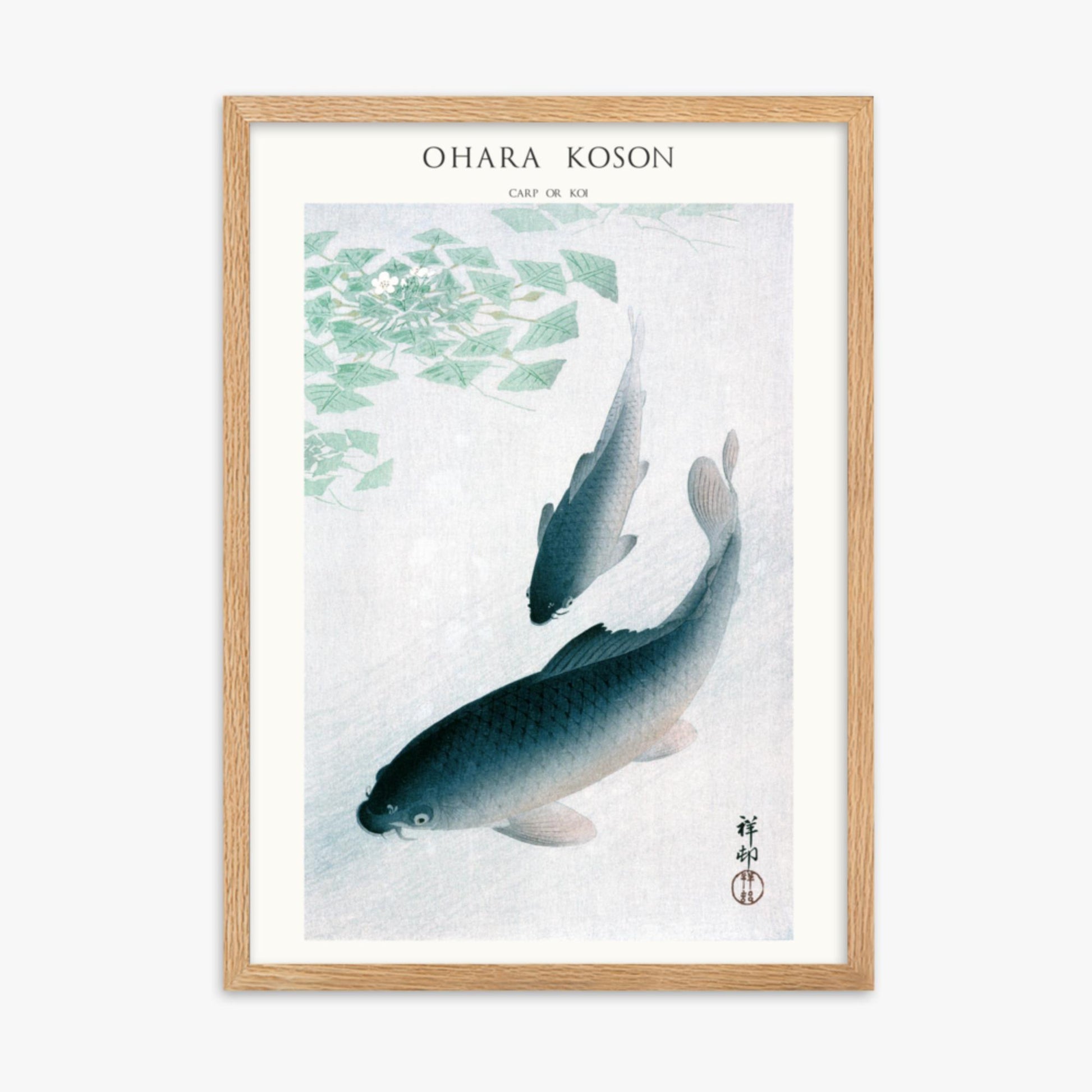 Ohara Koson - Carp or Koi - Decoration 50x70 cm Poster With Oak Frame