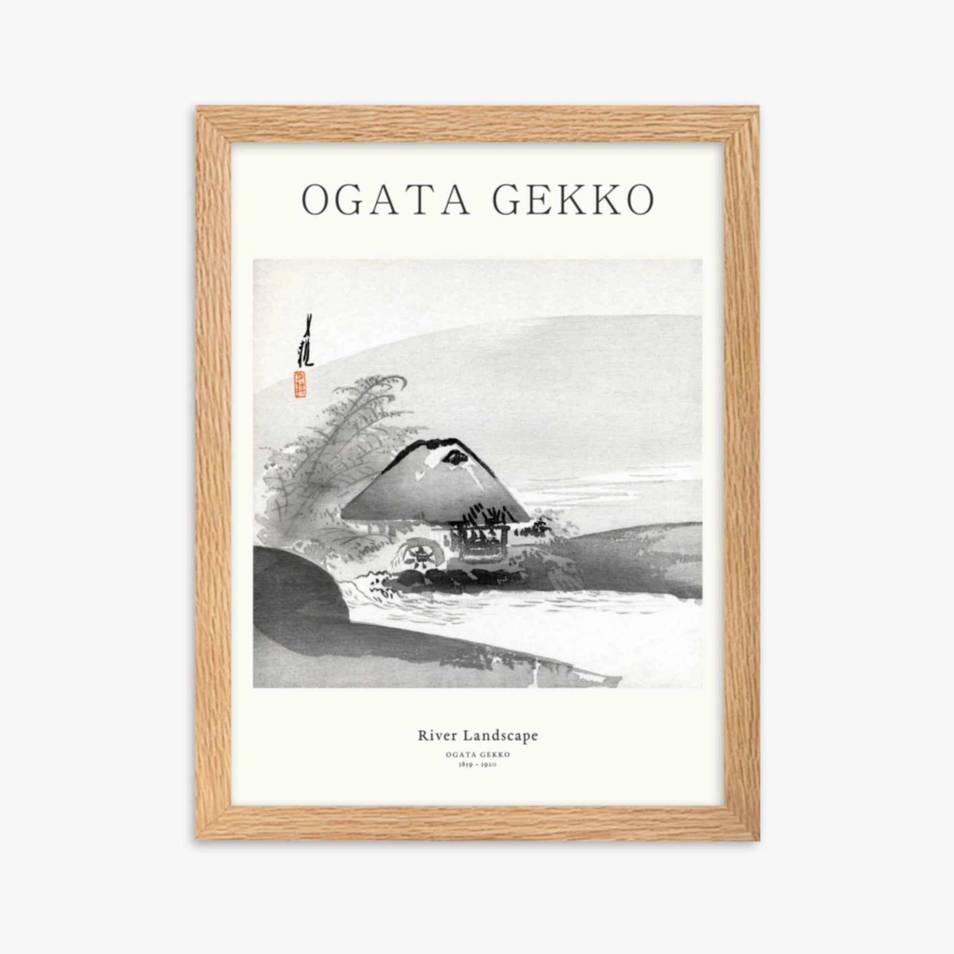 Ogata Gekko - River Landscape - Decoration 30x40 cm Poster With Oak Frame