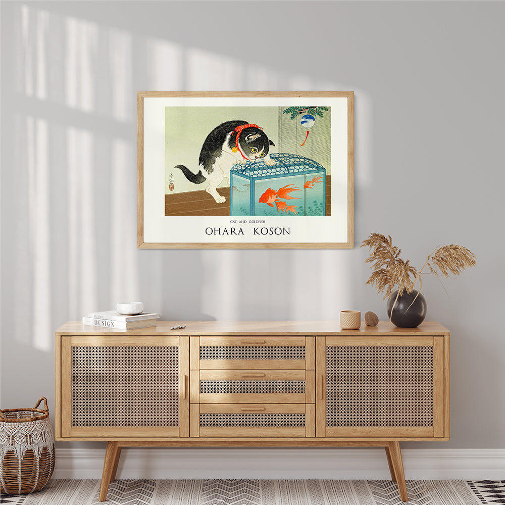 Interior Design Concept: Cat and Goldfish - Japandi (Ohara Koson)