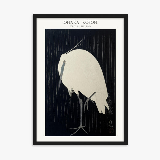 Ohara Koson: Egret in the Rain - Japandi - 50x70 cm Poster With Black Frame