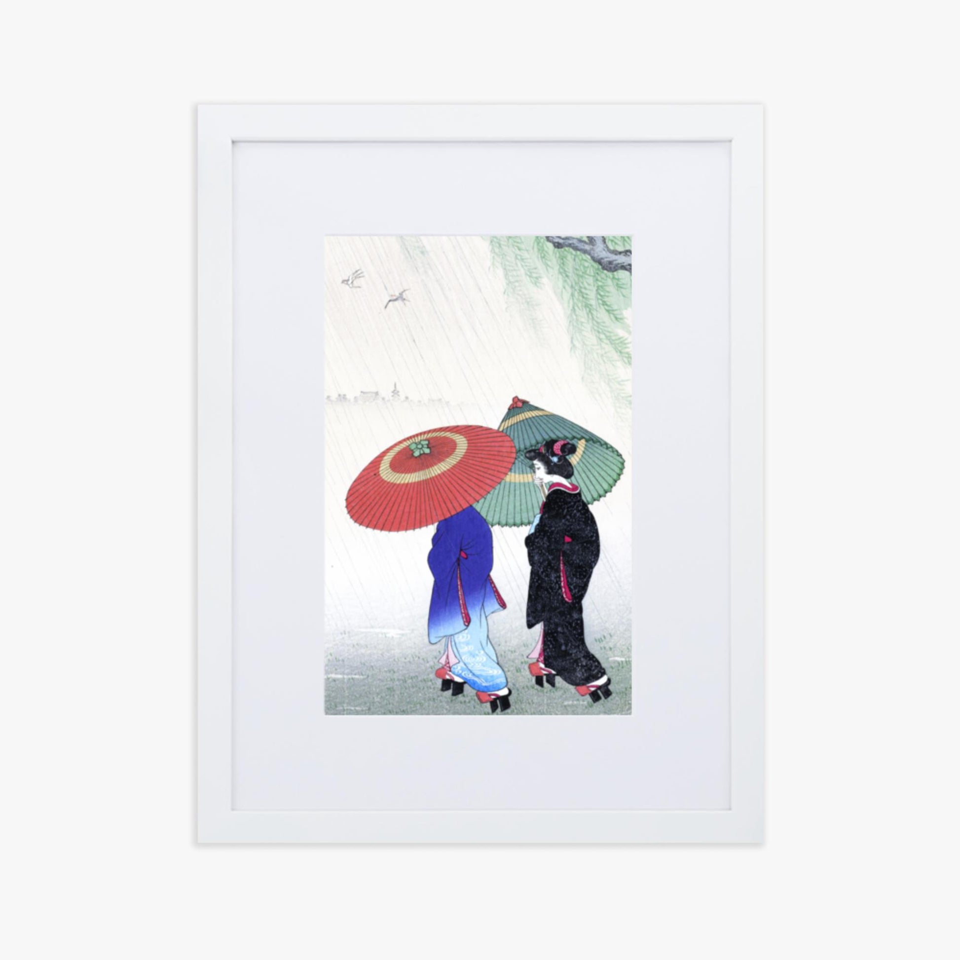 Ohara Koson - Two Women in the Rain 30x40 cm Poster With White Frame