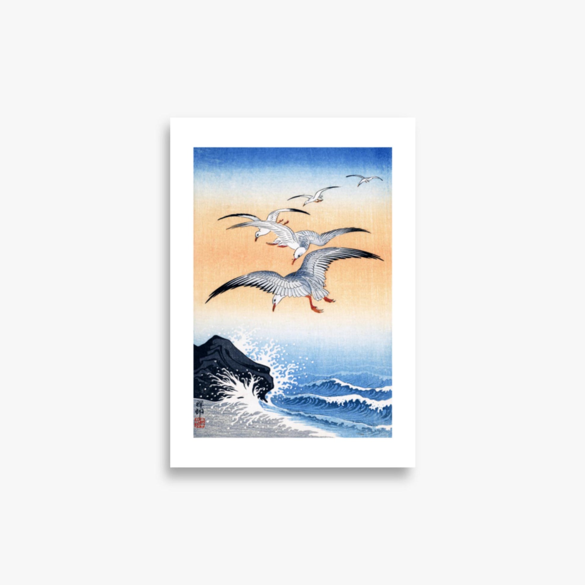 Ohara Koson - Five Seagulls Above Turbulent Sea 21x30 cm Poster