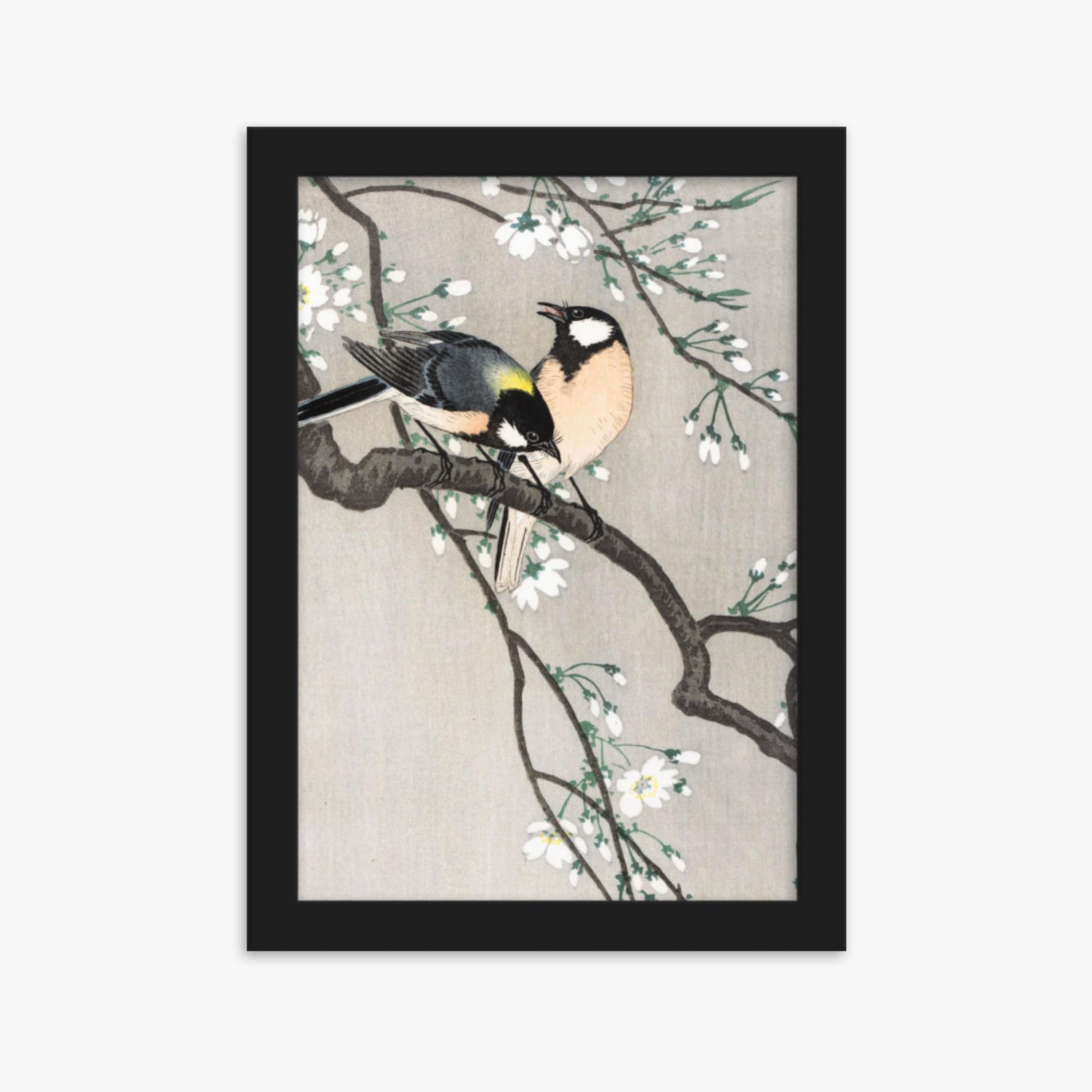 Ohara Koson - Tits on Cherry Branch 21x30 cm Poster With Black Frame