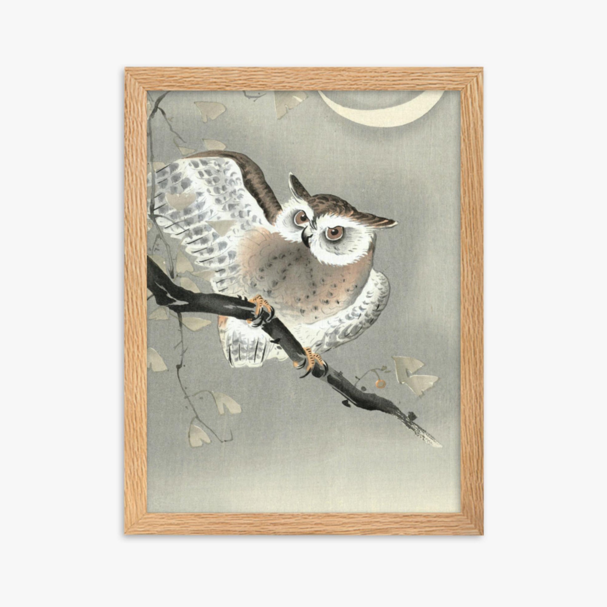 Ohara Koson - Long-Eared Owl in Ginkgo 30x40 cm Poster With Oak Frame