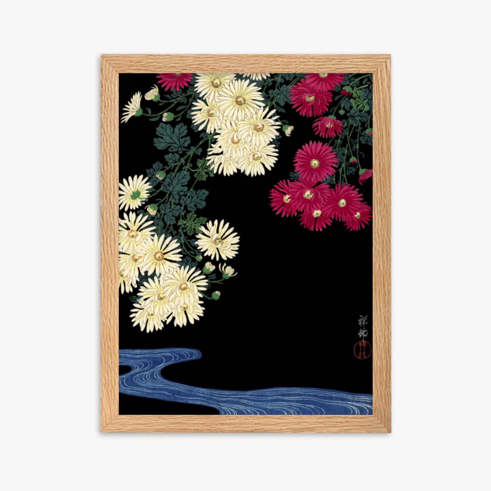 Ohara Koson - Chrysanthemums 30x40 cm Poster With Oak Frame