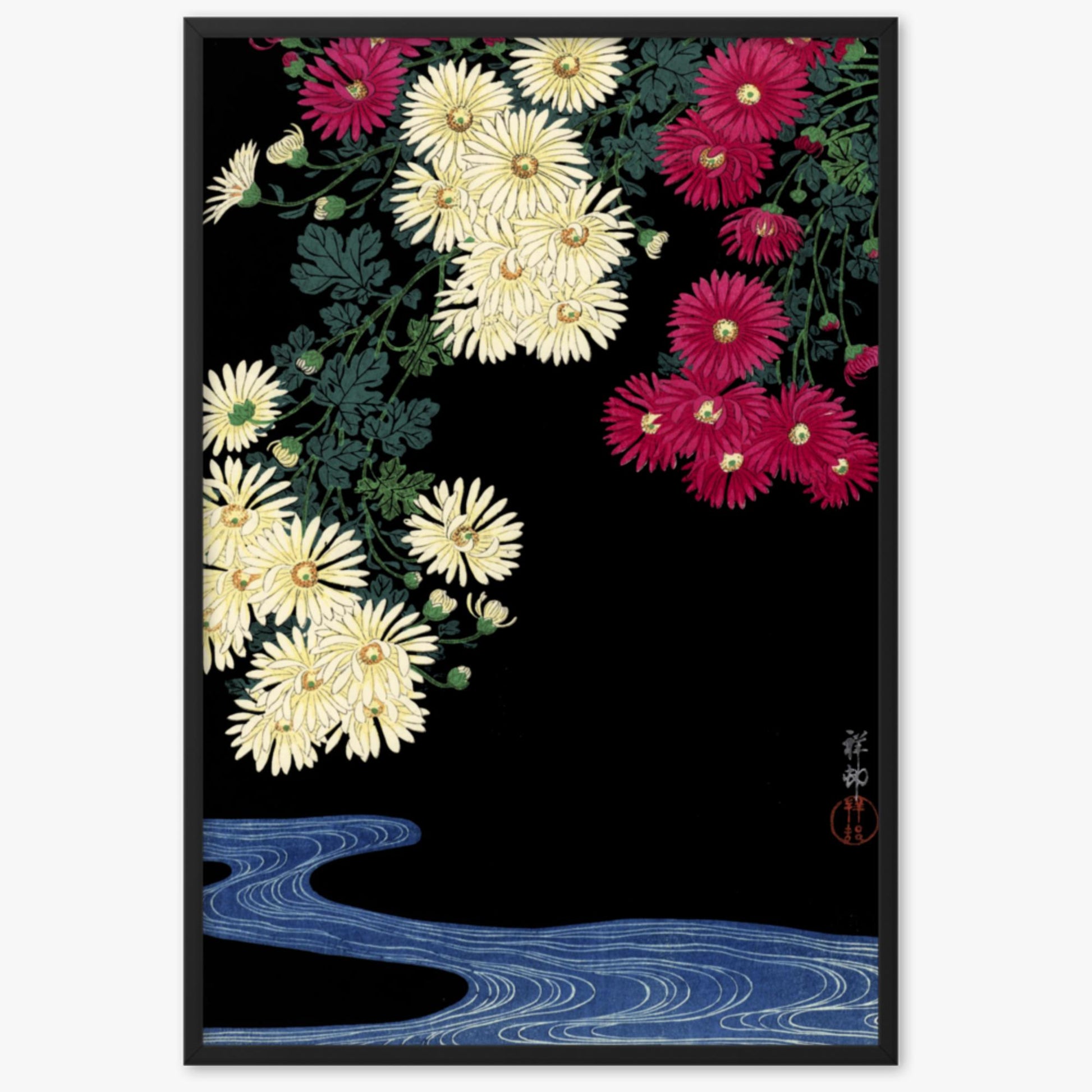 Ohara Koson - Chrysanthemums 61x91 cm Poster With Black Frame