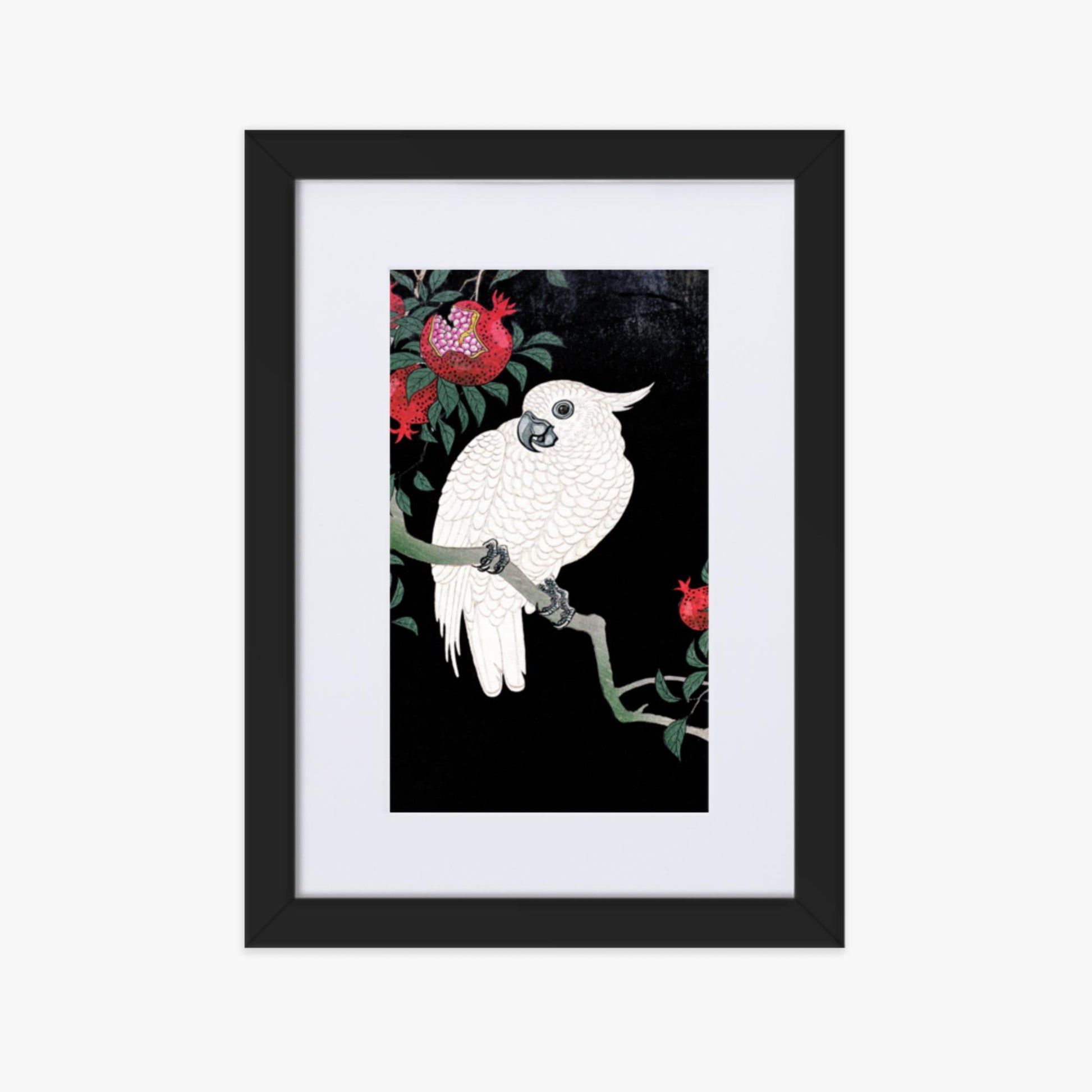 Ohara Koson - Cockatoo and Pomegranate 21x30 cm Poster With Black Frame