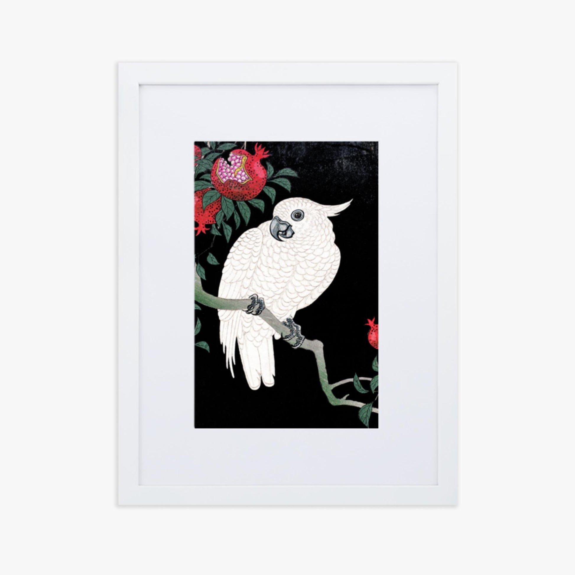 Ohara Koson - Cockatoo and Pomegranate 30x40 cm Poster With White Frame