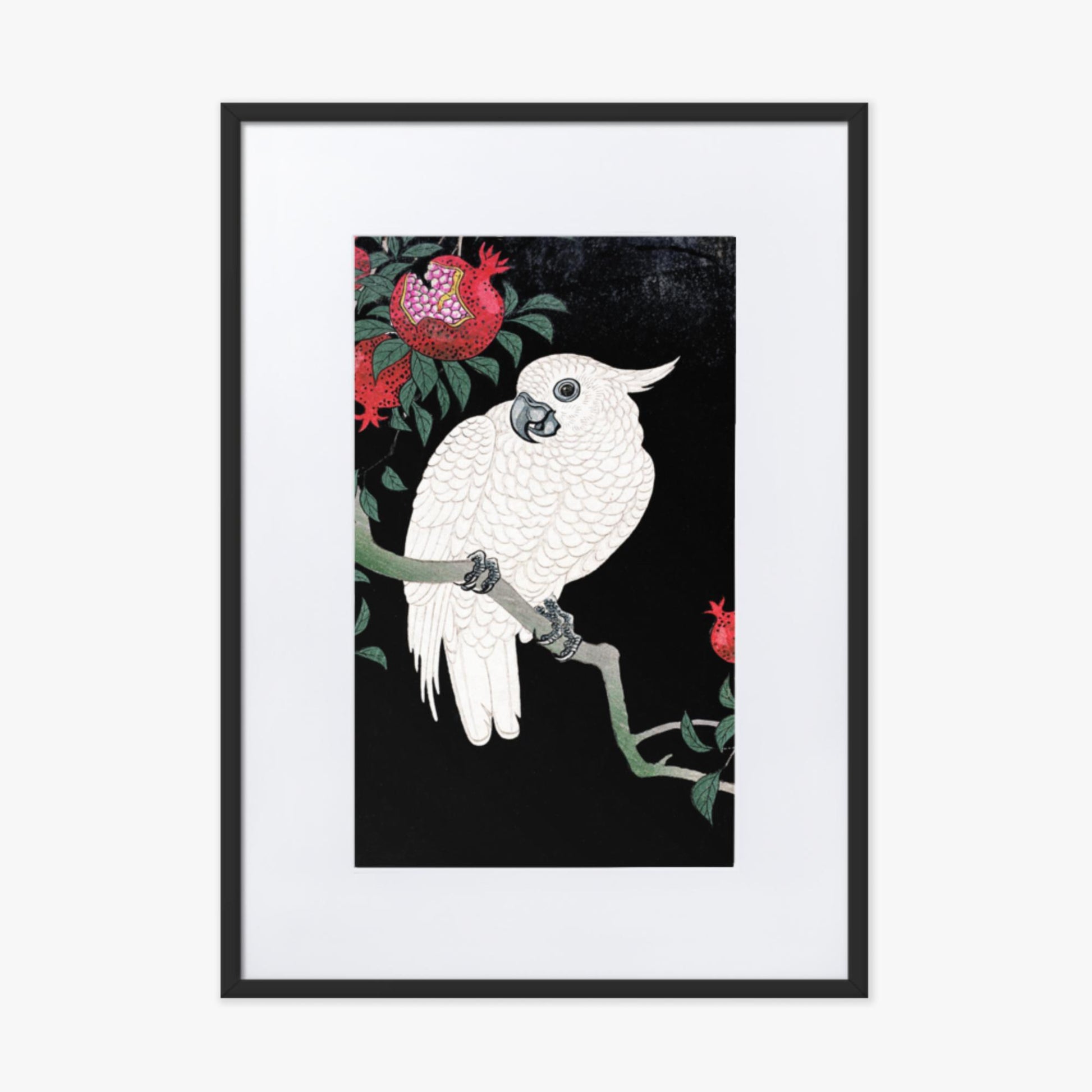 Ohara Koson - Cockatoo and Pomegranate 50x70 cm Poster With Black Frame