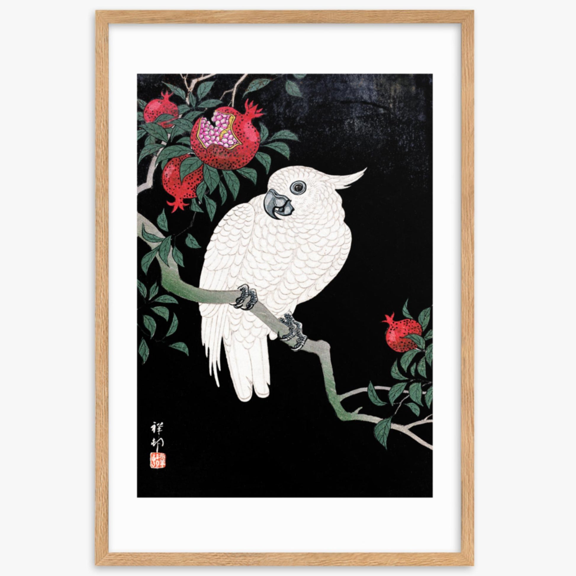 Ohara Koson - Cockatoo and Pomegranate 61x91 cm Poster With Oak Frame