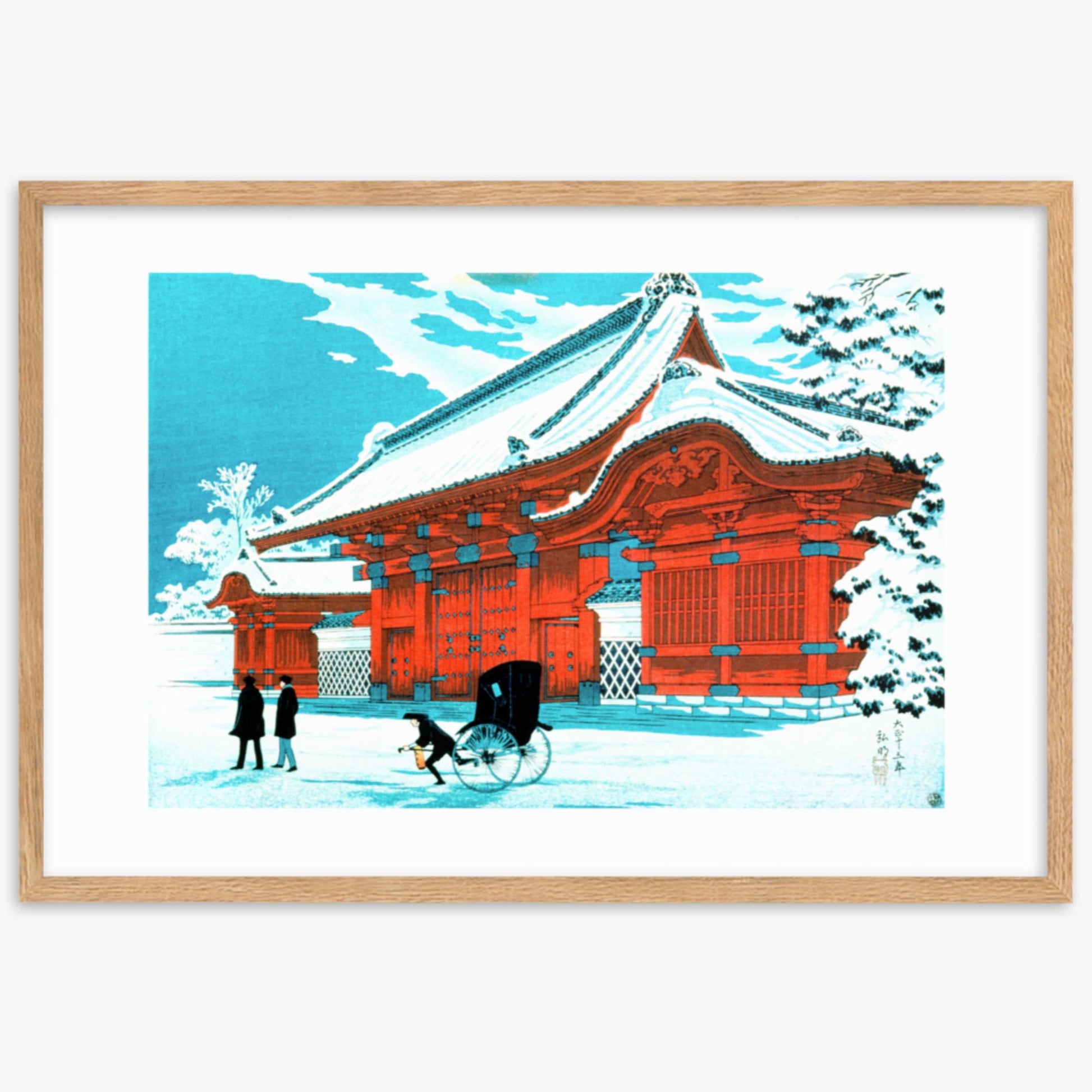 Takahashi Hiroaki (Shōtei) - The Red Gate of Hongo in Snow 61x91 cm Poster With Oak Frame