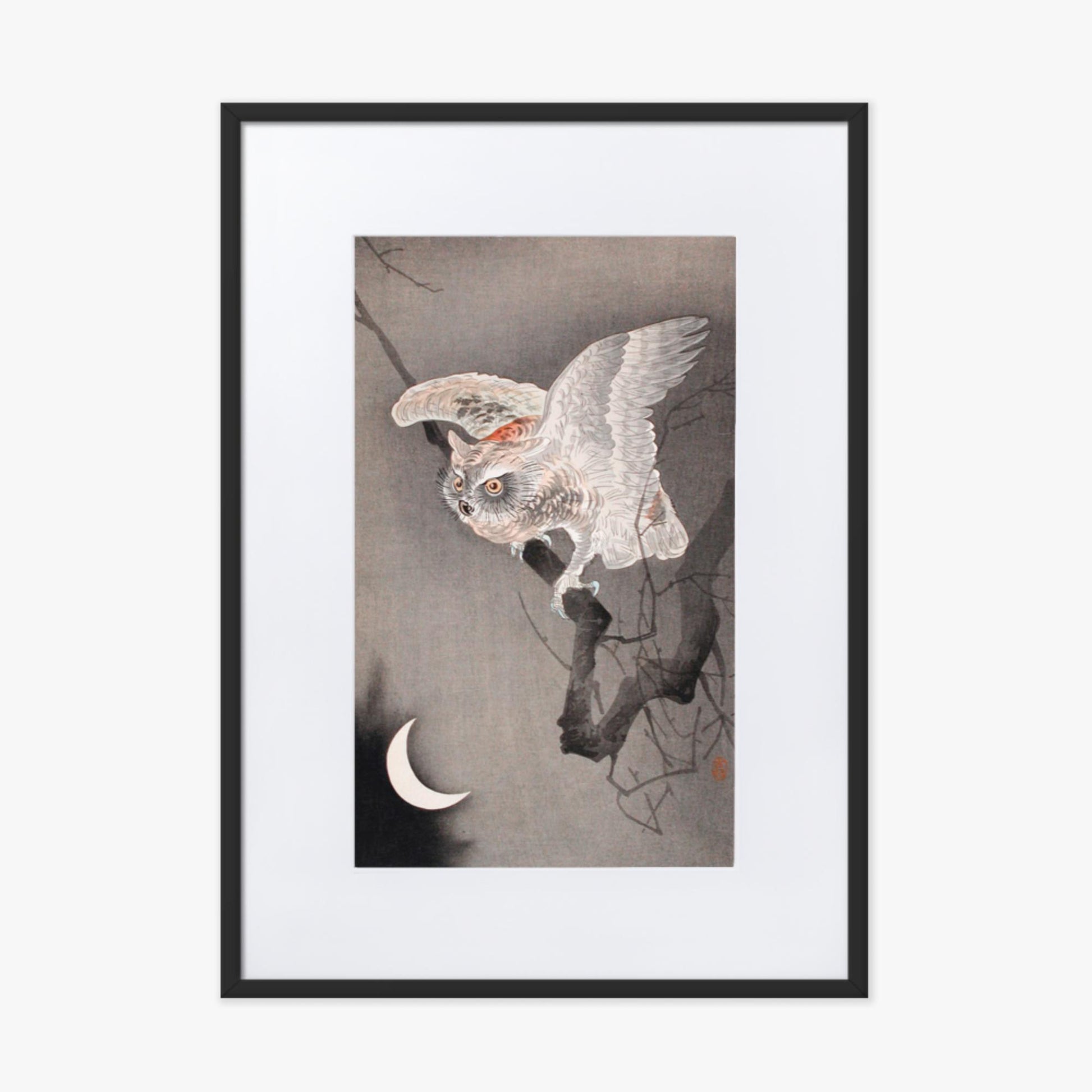 Ohara Koson - Scops Owl in Moonlight  50x70 cm Poster With Black Frame