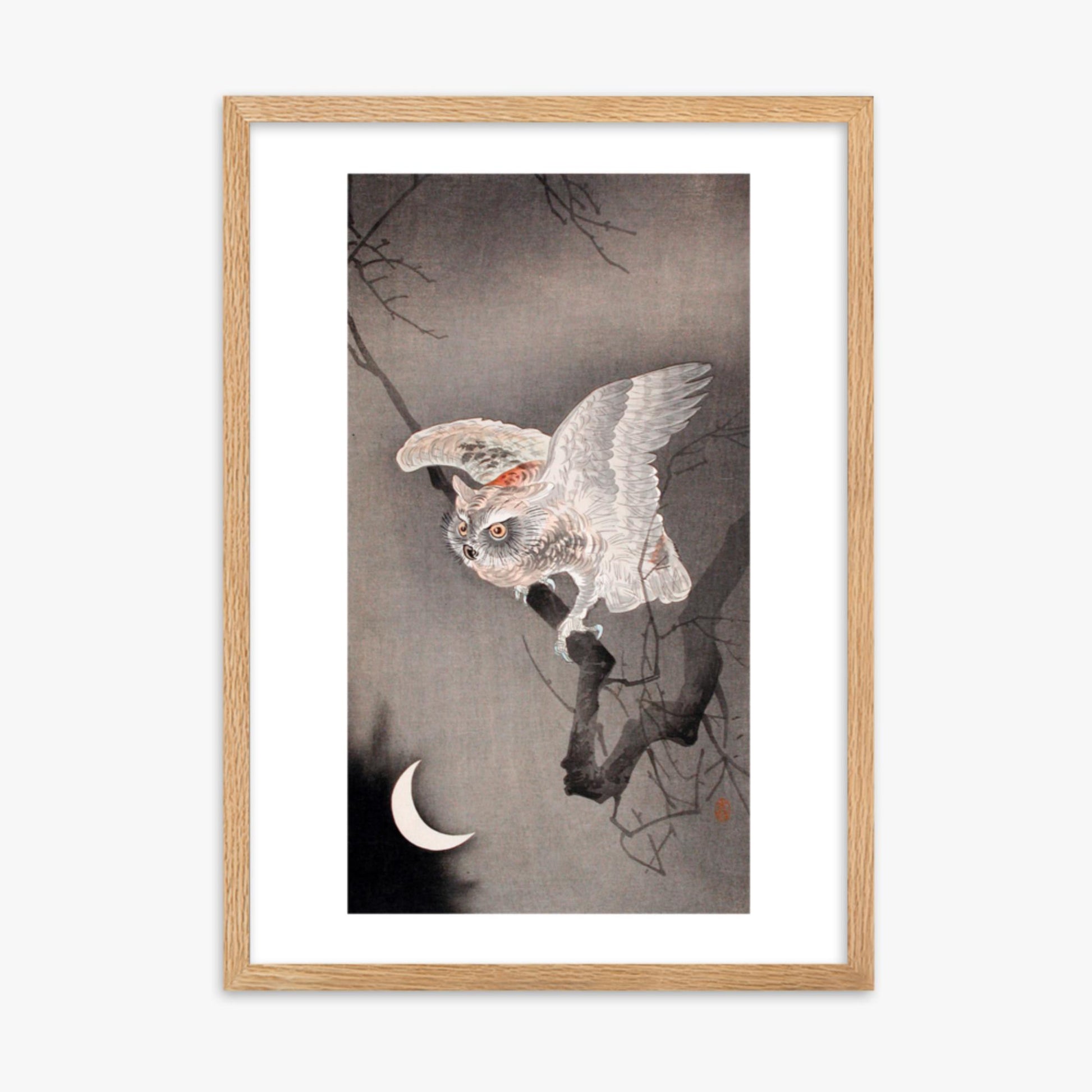 Ohara Koson - Scops Owl in Moonlight  50x70 cm Poster With Oak Frame